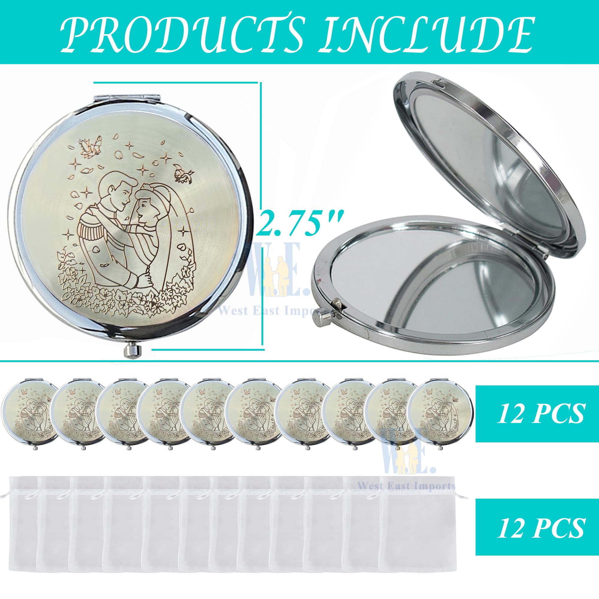12PCS Elegant Compact Wedding Favors - Bride & Guest Gift Set with Mirror for Purse, Travel & Special Occasions