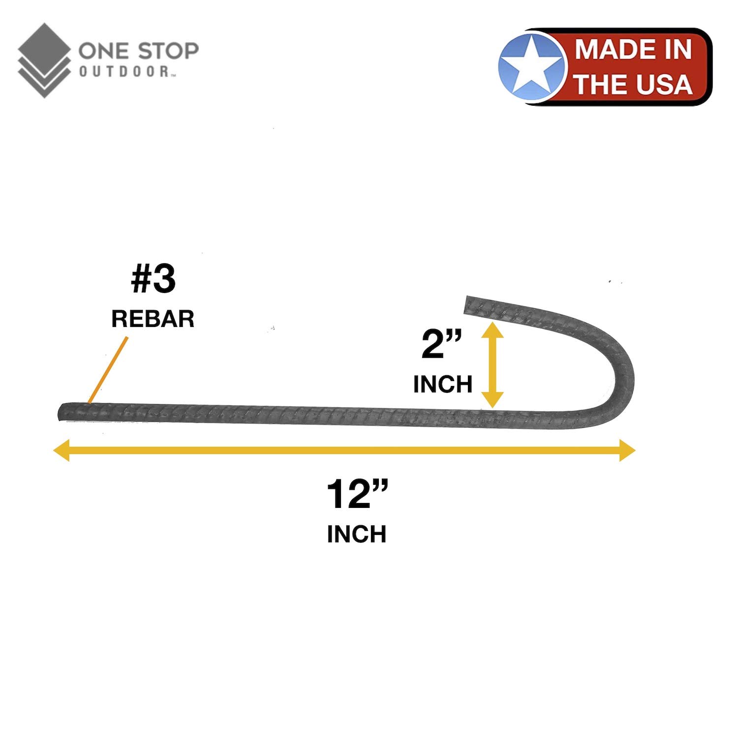 Heavy Duty 12-Pack #3 Rebar Stakes - 12 Inch J Hook Steel Ground Anchors for Fencing & Stabilizing | USA Made Outdoor Supplies | Perfect for Garden Fences, Camping Tents, and Construction Sites