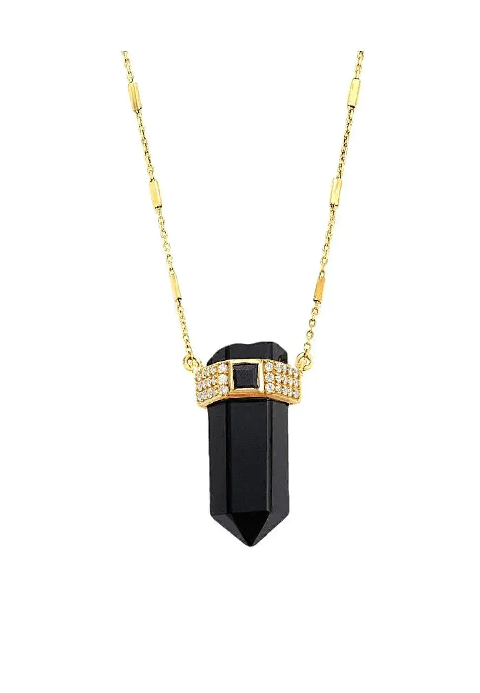 Elegant Black Onyx Pendant Necklace with Sterling Silver Bar Chain & Queen Crystal | Perfect for Women's Fashion, Gift Giving & Special Occasions