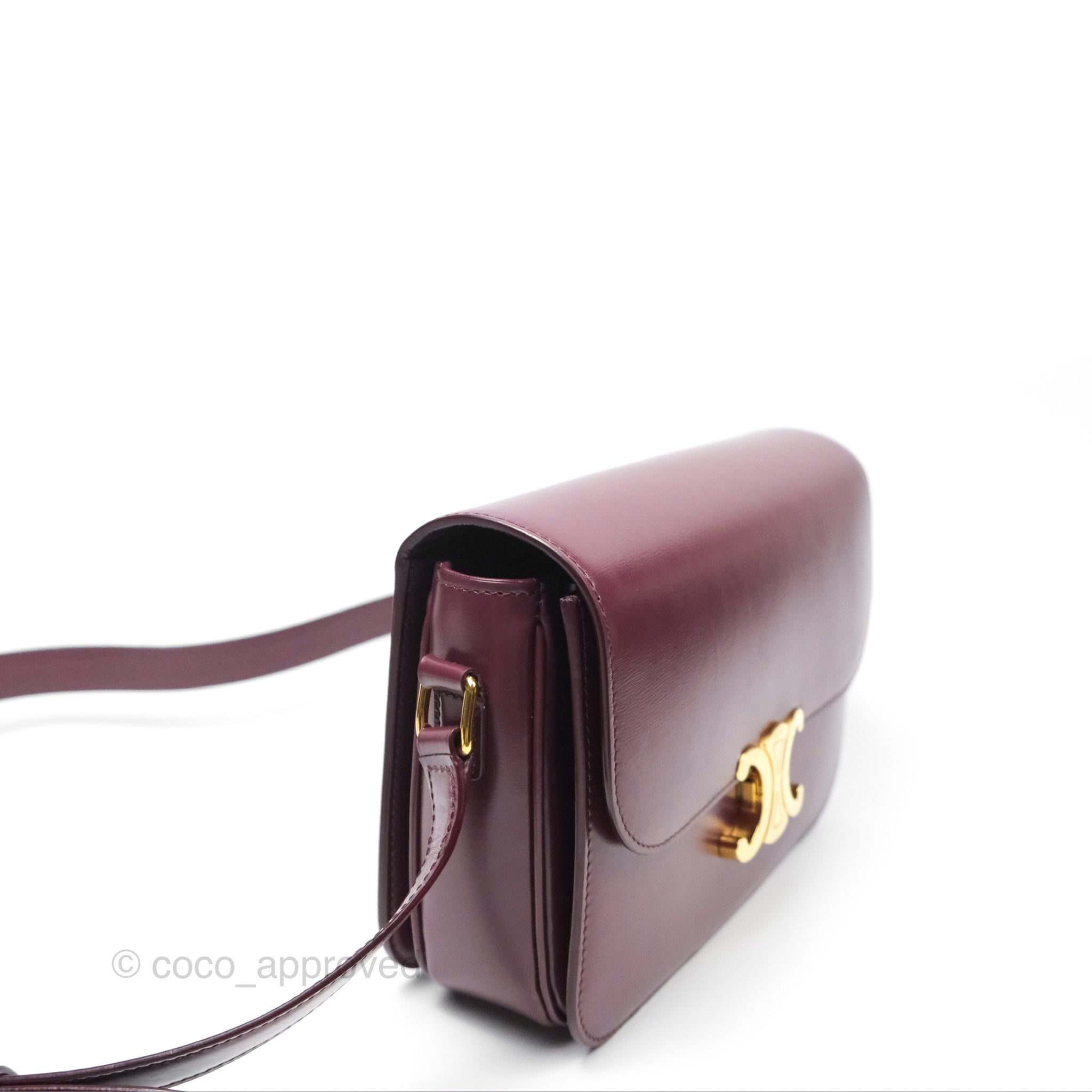 Celine Medium Triomphe Bag in Acai Burgundy Shiny Calfskin Leather - Luxury Crossbody Purse for Women, Perfect for Work, Travel & Evening Events