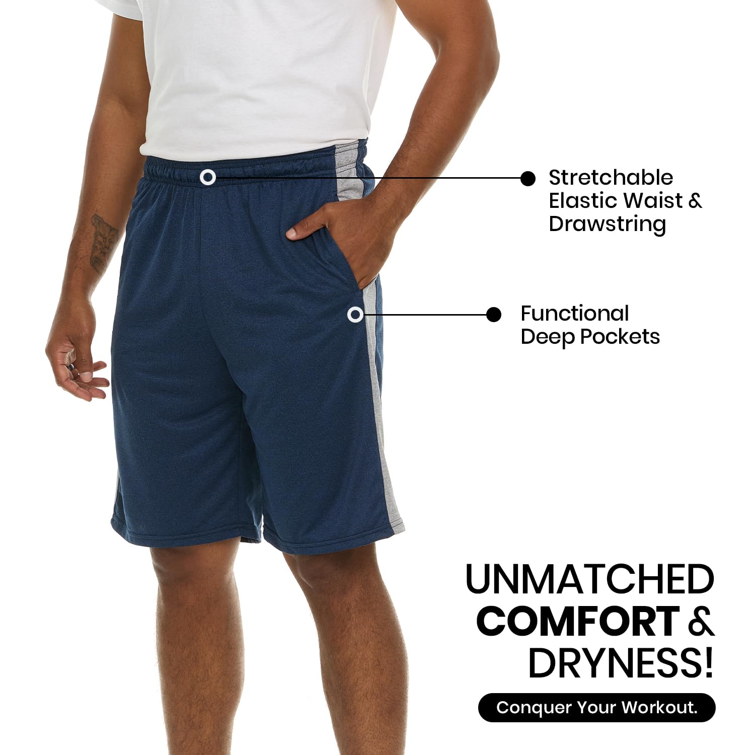 5 Pack Men's Quick-Dry Moisture-Wicking Athletic Shorts for Running, Gym & Workout - Breathable Performance Shorts for Active Men