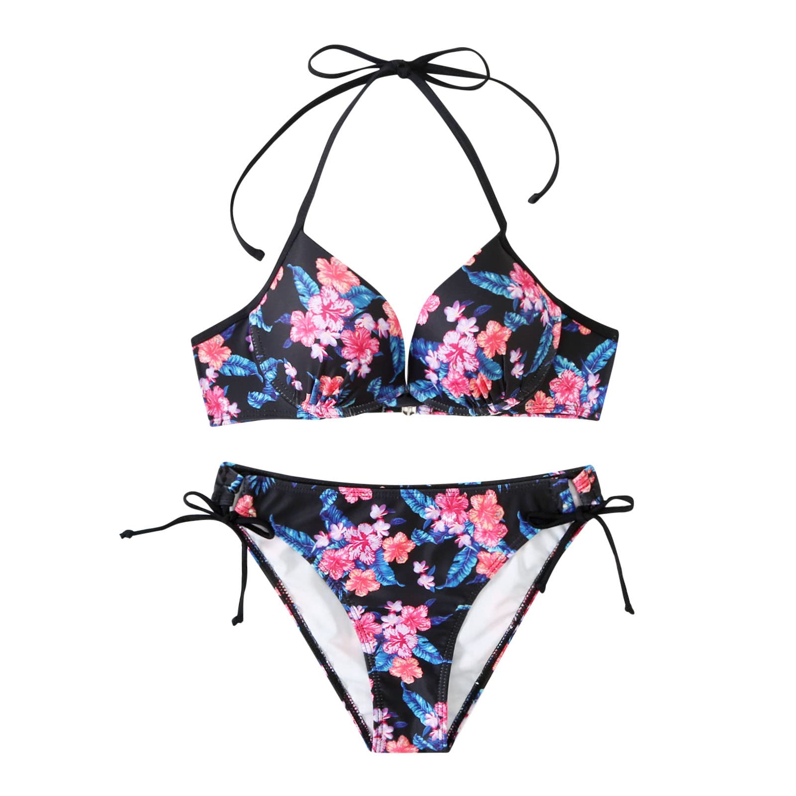 Floral Push Up Bikini Set - Women's Lace Up Swimwear for Beach & Pool