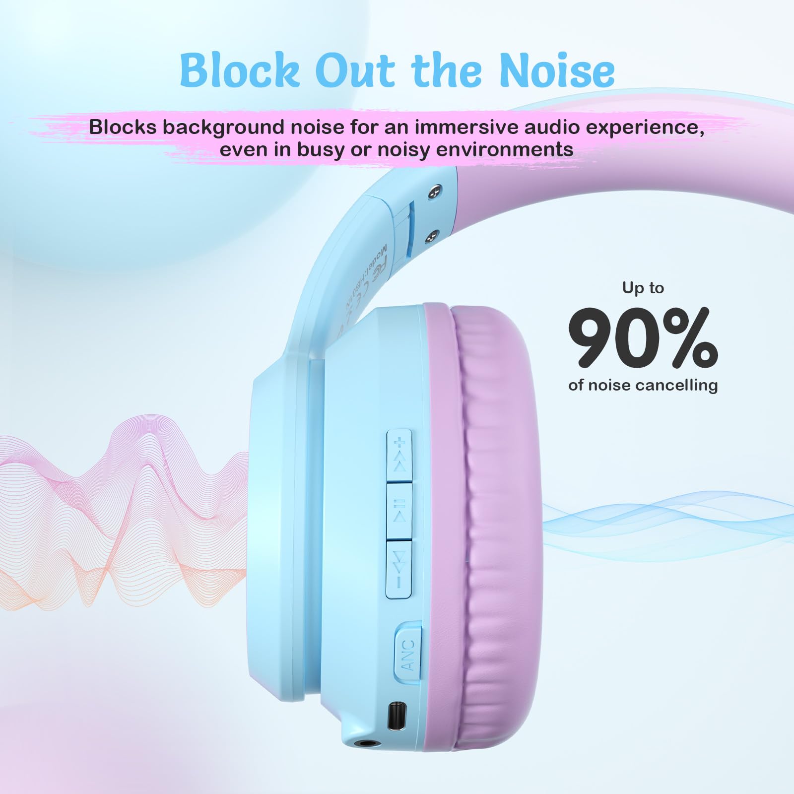 Best Kids Wireless Bluetooth Headphones with Active Noise Cancelling - 60H Playtime, Built-in Mic, Over-Ear Design for Home, School, Travel & Party - Includes Portable Carrying Case - Perfect for Learning, Gaming & Long Flights