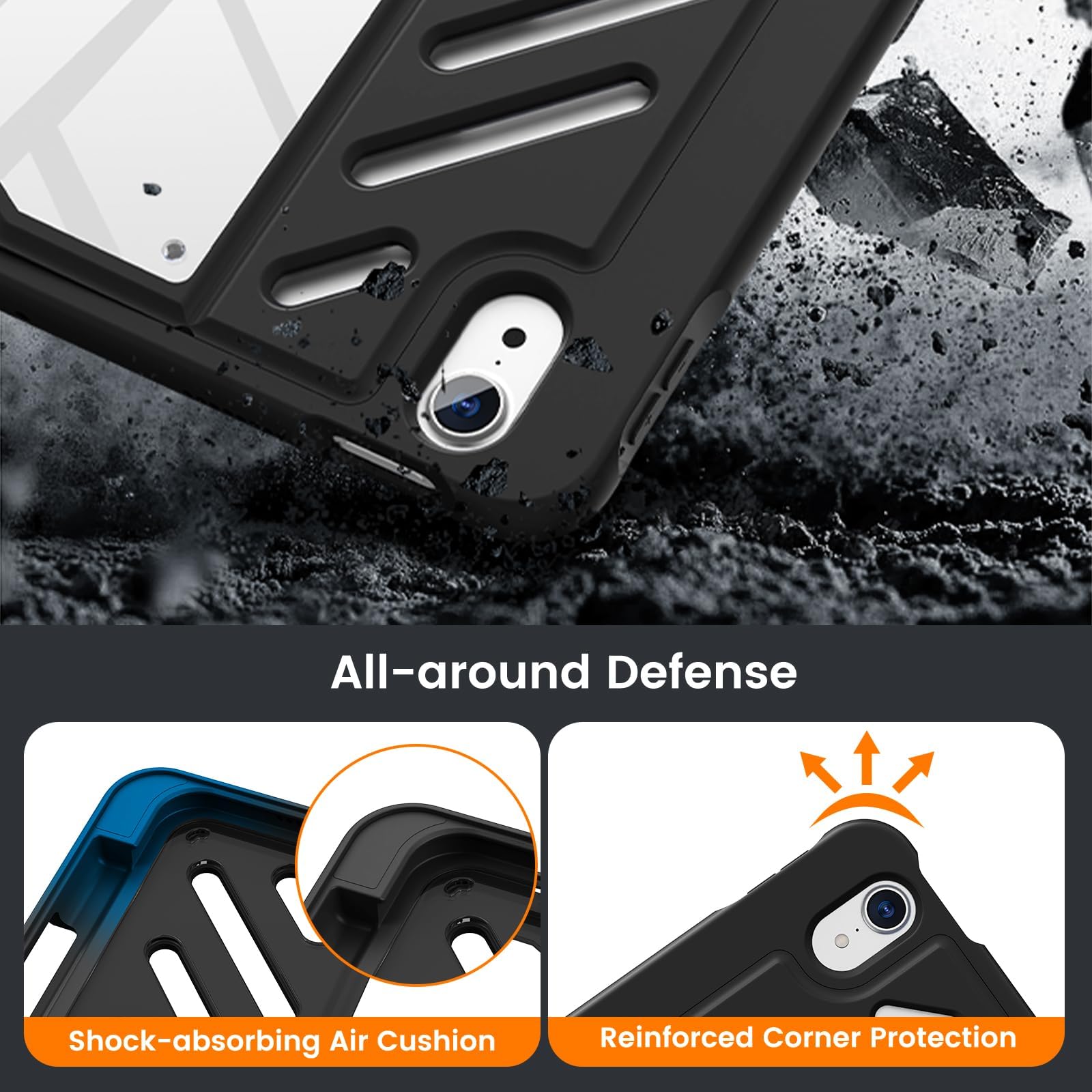 MoKo iPad Air 11 Case (M3 2025/M2 2024) & iPad Air 4/5 10.9 Inch (2020/2022) - Heavy Duty Protective Cover with Pencil Holder, 10 Strong Magnetic Angles, Shockproof & Rugged Design - Perfect for Work, Travel & Outdoor Use - Black