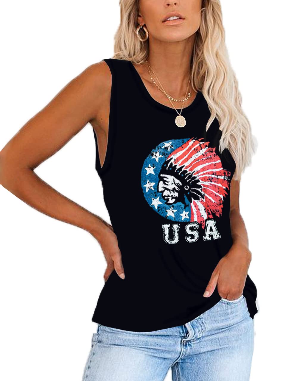 Deerose Women's 4th of July Tank Top - Sleeveless American Flag Patriotic Shirt for Summer BBQ, Beach & Independence Day Celebrations