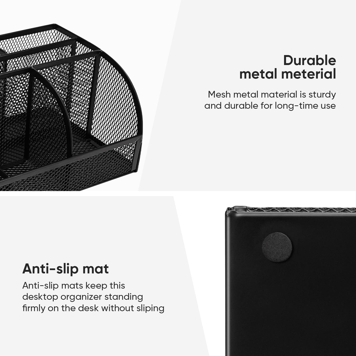 Deli 7-Compartment Black Mesh Desk Organizer with Pen Holder - Metal Office Desktop Organizer & Stationery Caddy for Home, Office, and School Workspace Organization