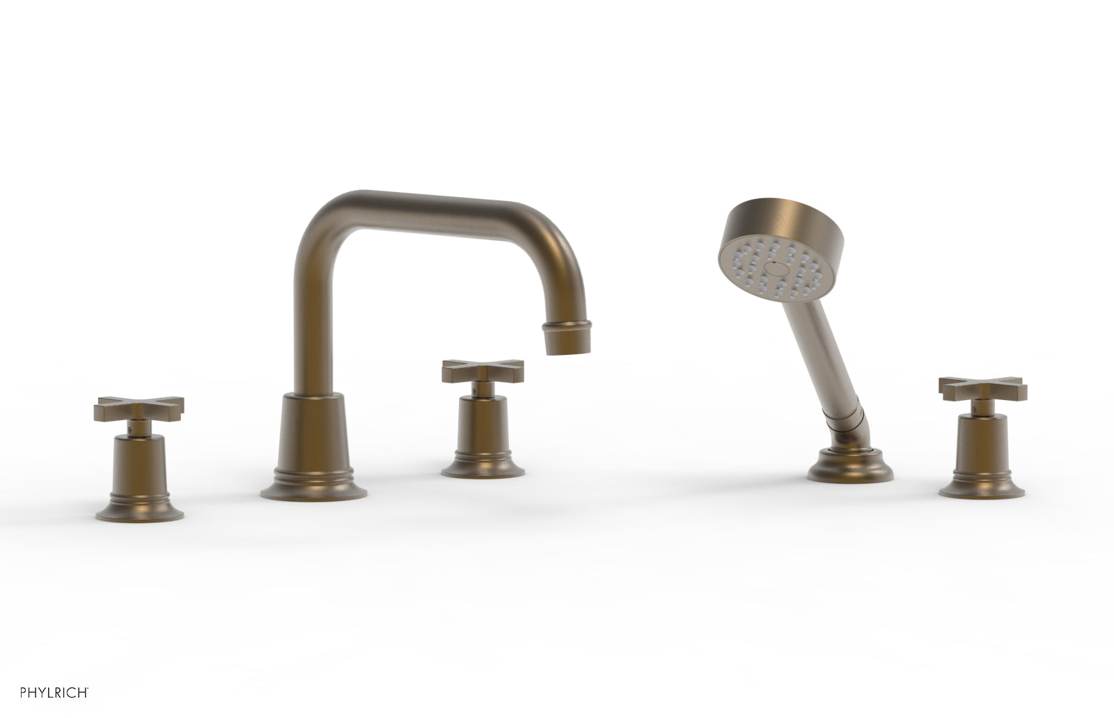 HEX MODERN Deck Mount Tub Faucet Set with Hand Shower and Cross Handles - Model 501 52 - Perfect for Bathroom Renovation and Luxury Spa Experience