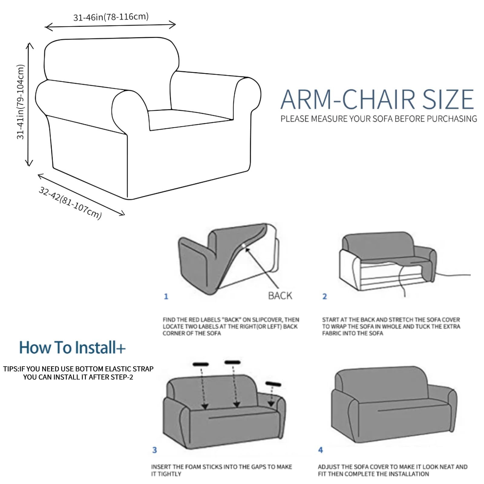 JIVINER Super Stretch Jacquard Sofa Slipcover - 1-Piece Anti-Slip Chair Cover for Living Room, Soft Furniture Protector for 1-Seater Couch, Small Check Design Perfect for Kids & Pets (Light Gray) - Ideal for Home Decor, Pet Owners & Family Use
