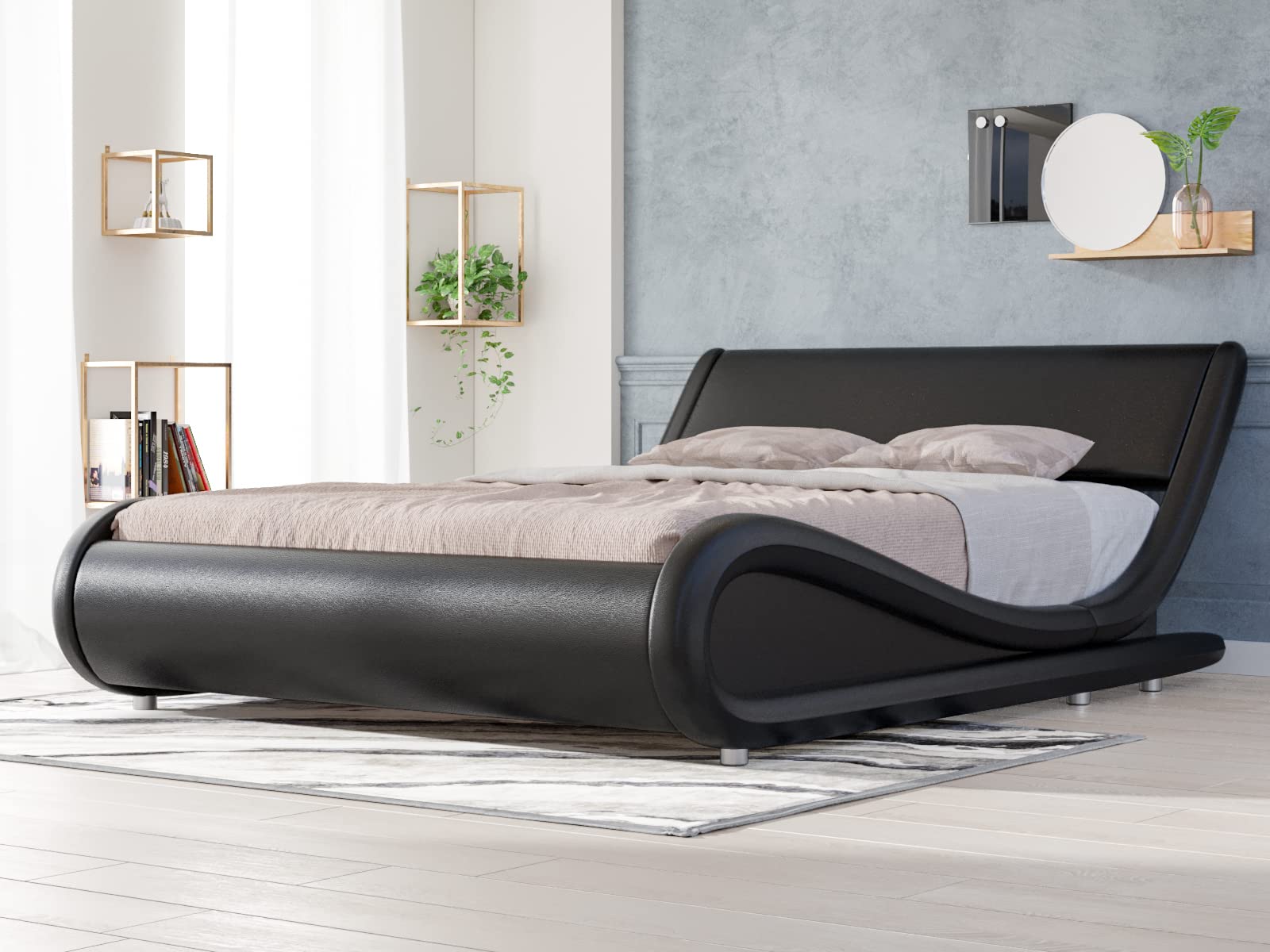 Queen Bed Frame - Low Profile Upholstered Platform Bed with Adjustable Headboard, No Box Spring Needed | Modern Bedroom Furniture for Small Spaces & Guest Rooms