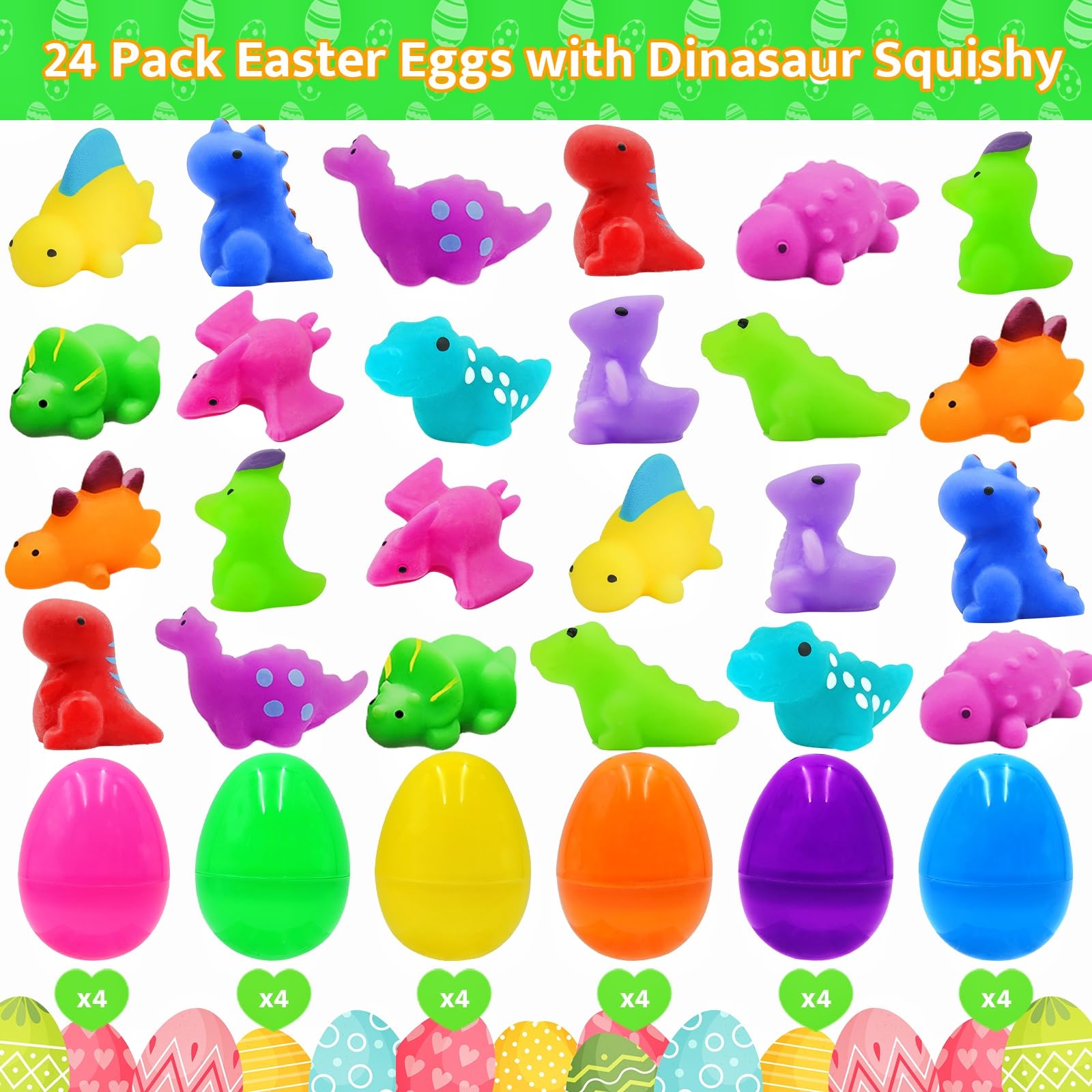 24 Pack Dinosaur Mochi Squishy Toys for Easter Egg Hunt Fillers - Stress Relief Sensory Toys for Kids, Toddlers, Teens (Boys & Girls) - Perfect for Easter Basket Stuffers, Party Favors & Sensory Play