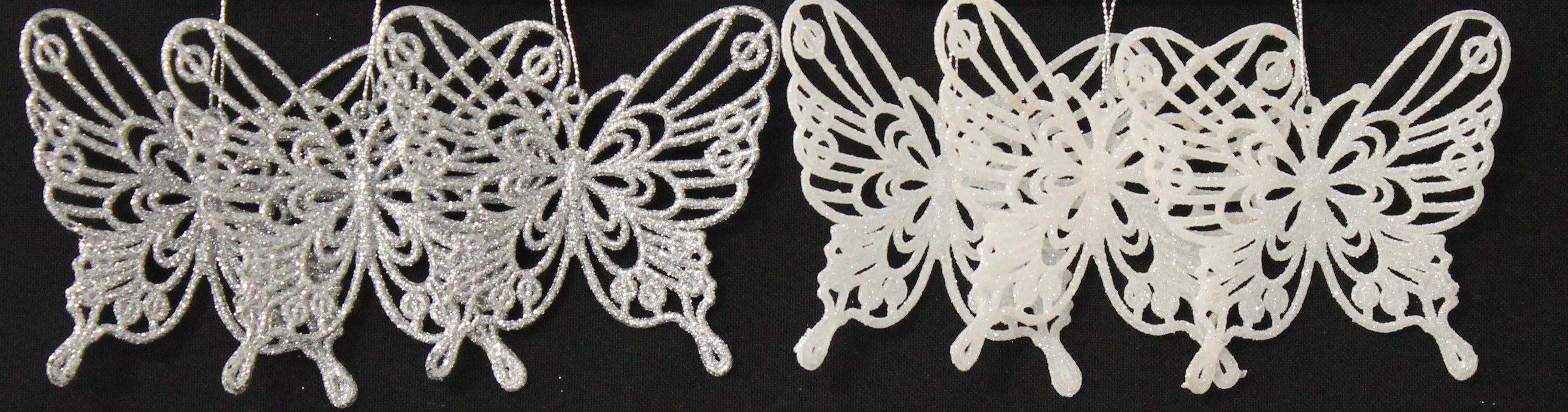 3 Pack of Glitter Butterfly Ornaments - White & Silver Christmas Tree Decorations for Holiday Party, Wedding, Home Decor and Gift Giving