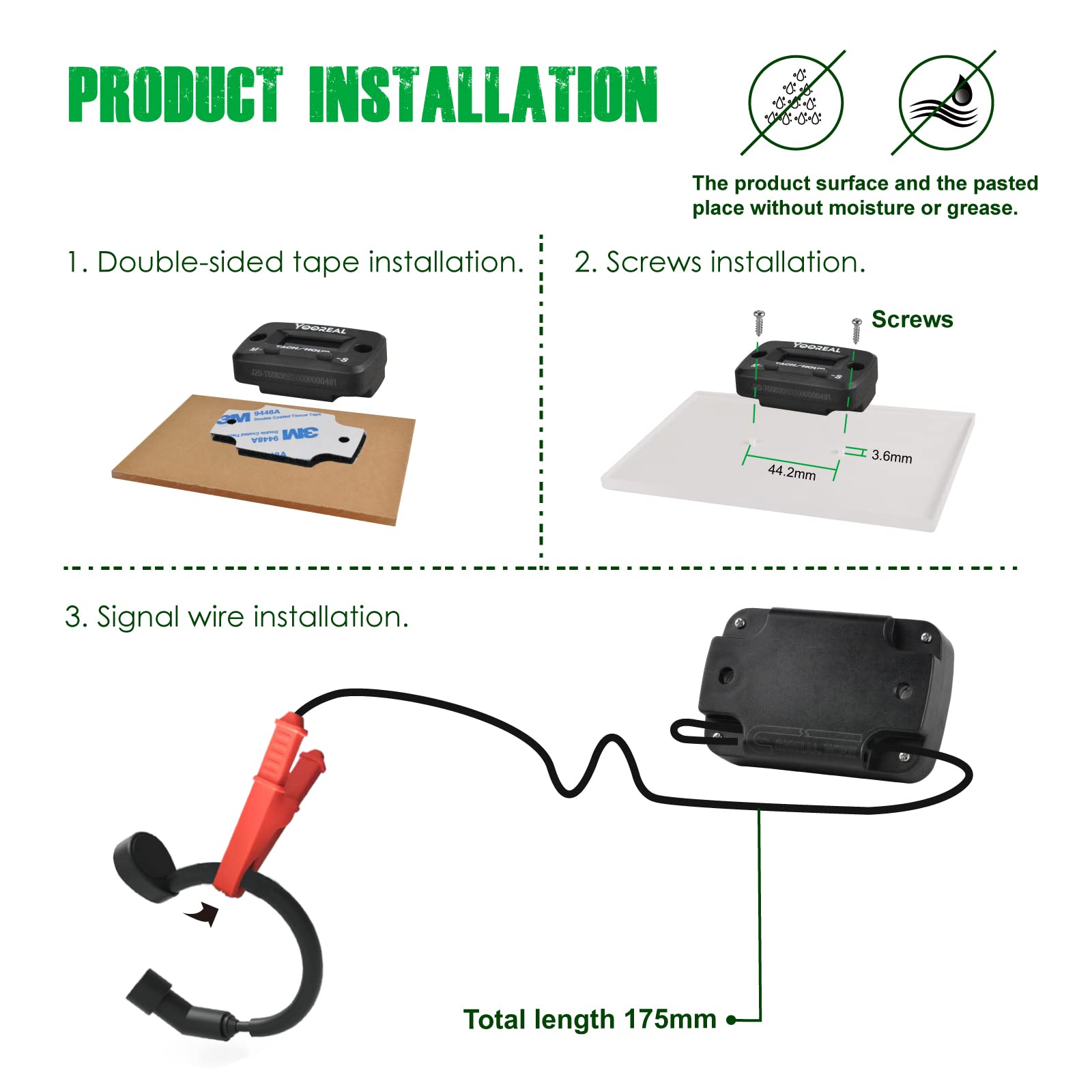 Yooreal Digital Hours Meter Tachometer with Clip - Replaceable Battery, Waterproof Engine Hour Counter for Lawn Mower, Brush Cutter, Generator, Air Compressor, Scooter, Chainsaw - Track Usage Time for Maintenance & Service Reminders
