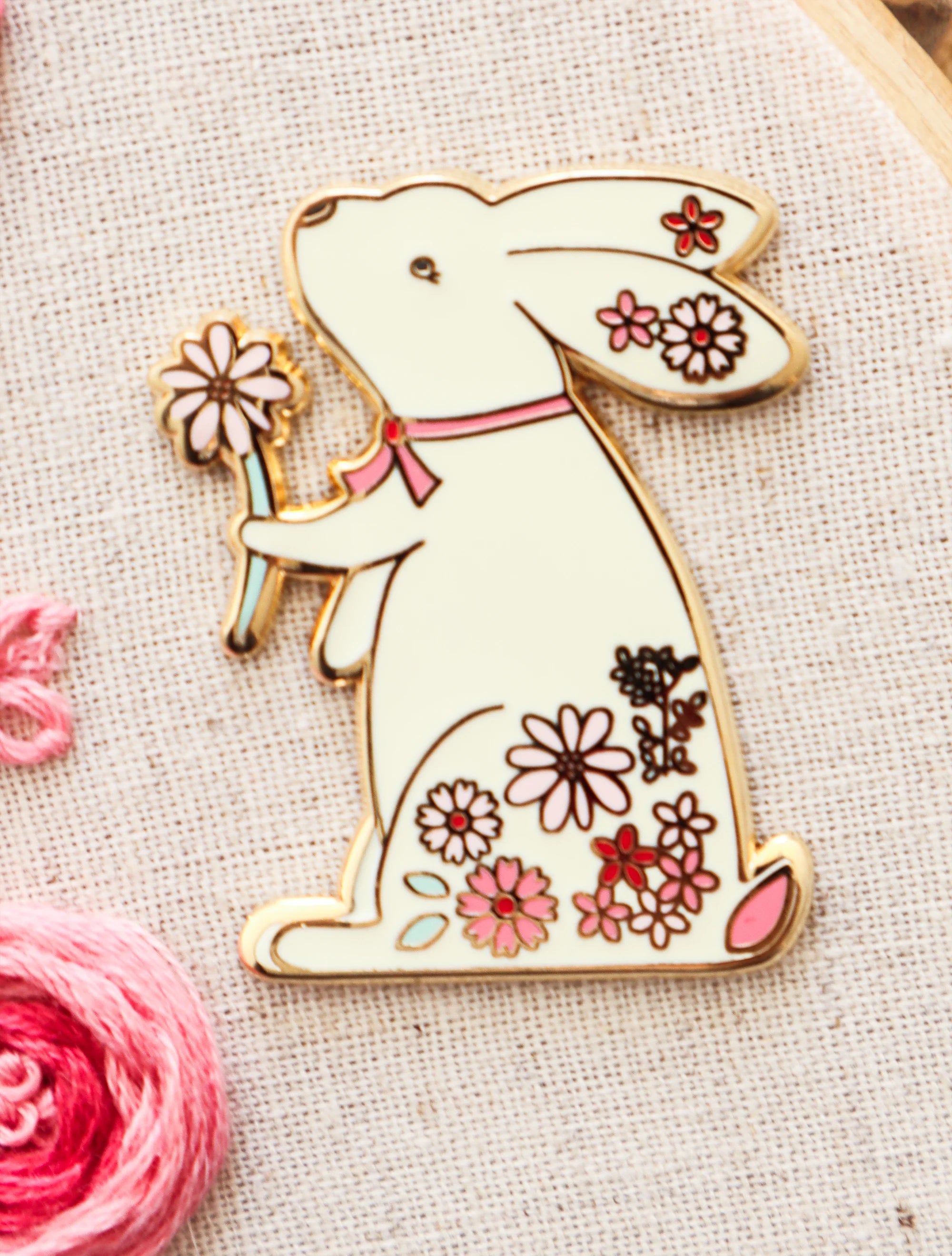 Floral Bunny Needle Minder - Cute Embroidery Magnet for Sewing, Cross Stitch & Needlework - Perfect for Crafting, Quilting & DIY Projects