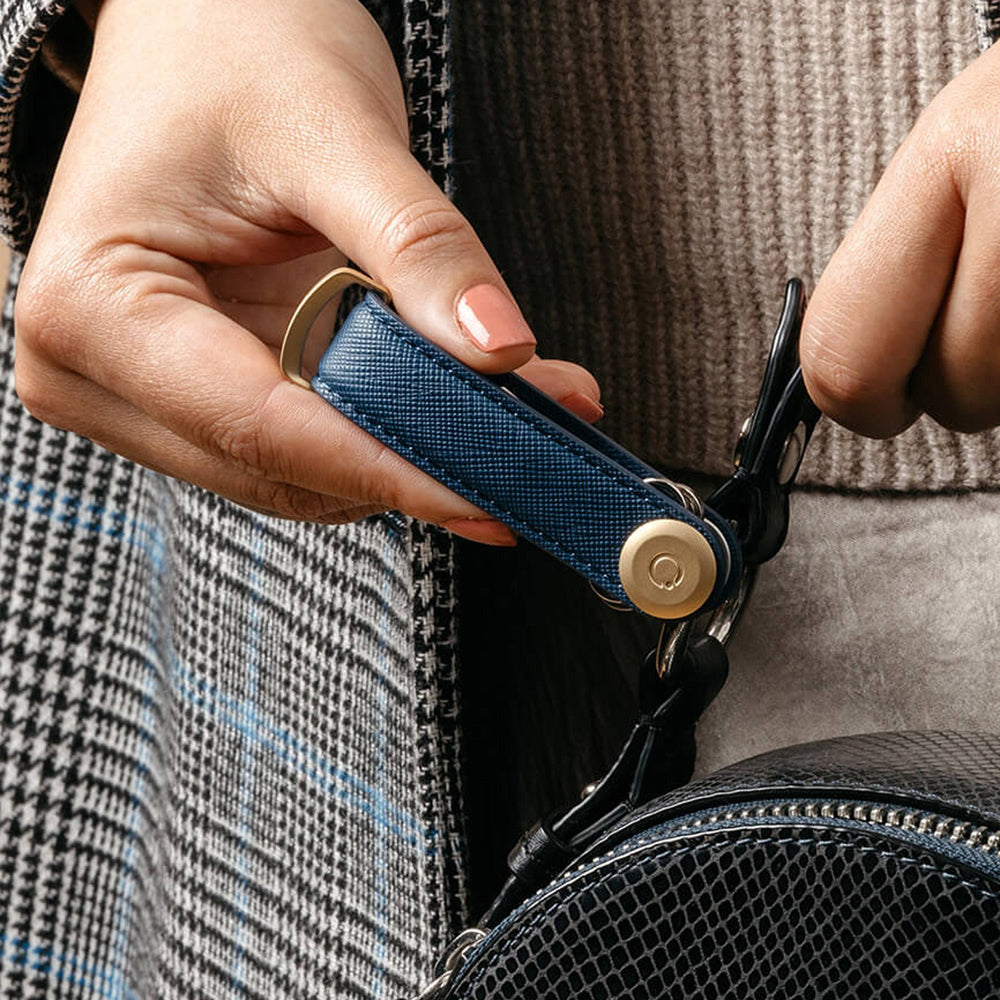 Premium Saffiano Leather Key Organizer - Slim Key Holder with 6 Key Rings & Detachable Lanyard | Perfect for Home, Office, Car Keys & Travel Accessories