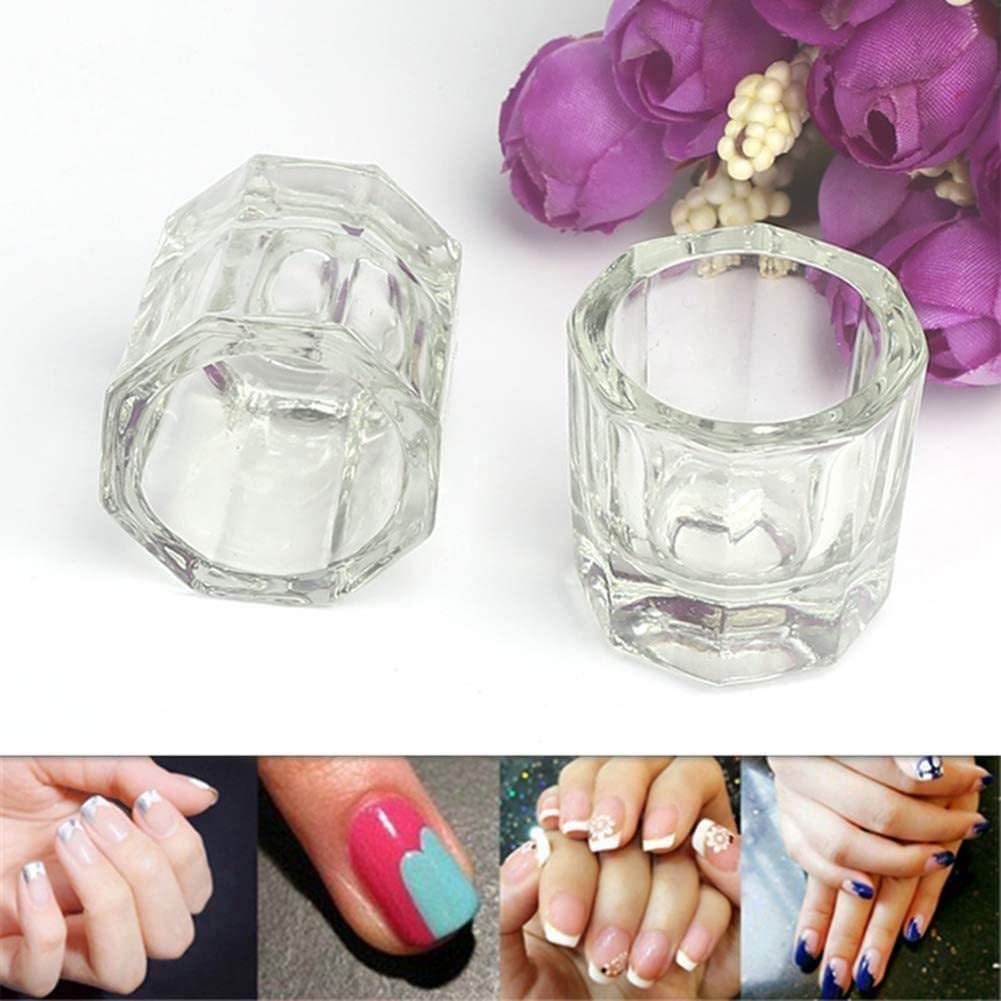 2PCS Crystal Glass Acrylic Powder Liquid Nail Art Cup with Lid - Manicure Bowl Container for Nail Extension & Dip Powder - Perfect for Salon, Home DIY Nail Art & Professional Nail Technicians