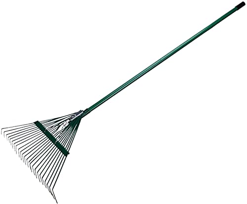 Adjustable Metal Leaf Rake - 24 Teeth Steel Wire Garden Lawn Rake for Quick Clean Up | Lightweight & Portable Yard Tool for Fall Leaves, Grass Clippings, and Debris | Perfect for Home Gardening, Landscaping, and Lawn Maintenance