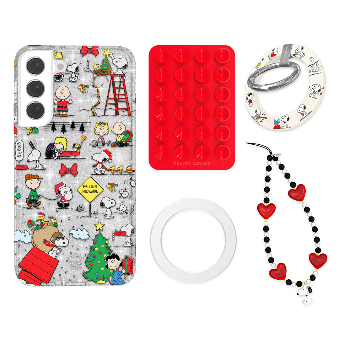 Snoopy Christmas Glitter Galaxy Phone Grip Bundle Set - Cute Cartoon Character Anti-Slip Phone Holder for iPhone Samsung - Perfect Holiday Gift for Kids & Adults (Home, Office, Travel Use)