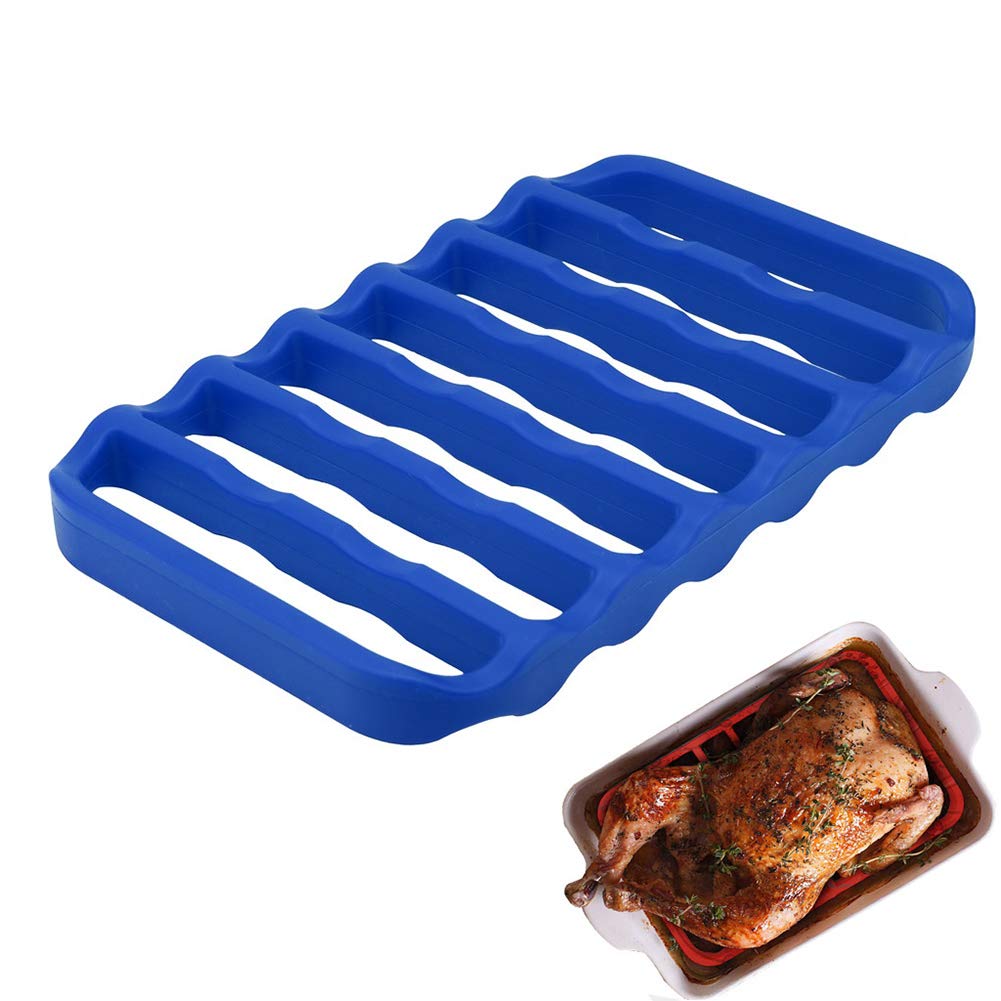 ZMIN Rectangle Silicone Roasting Rack - Non-Slip Oven Baking Rack for Cooking, Steaming & Baking | Perfect for Biscuits, Cookies, Bread & Cakes | Heat-Resistant & Durable (Blue, 23x15x2cm) | Ideal for Holiday Baking, Dinner Parties & Kitchen Prep
