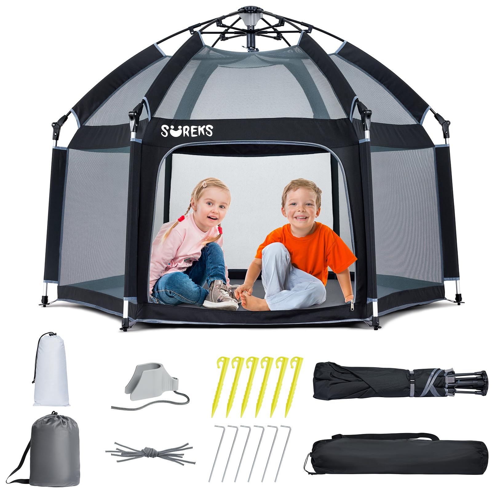 **Suureks Baby Playpen Foldable - Large Play Yard for Babies & Toddlers with Safety Gate | Indoor & Outdoor Portable Playpen for Home, Park, Travel & Playtime**