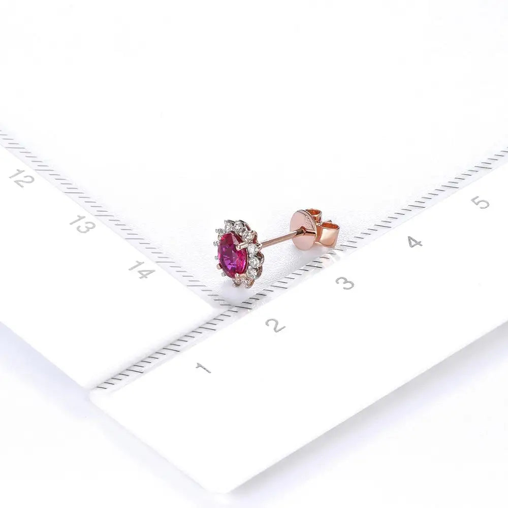 Natural Ruby and Diamond Sunflower Stud Earrings - 14K Rose Gold Fine Jewelry Gift for Women, Bridesmaids, Anniversary, Birthday | Elegant Everyday Wear & Special Occasions