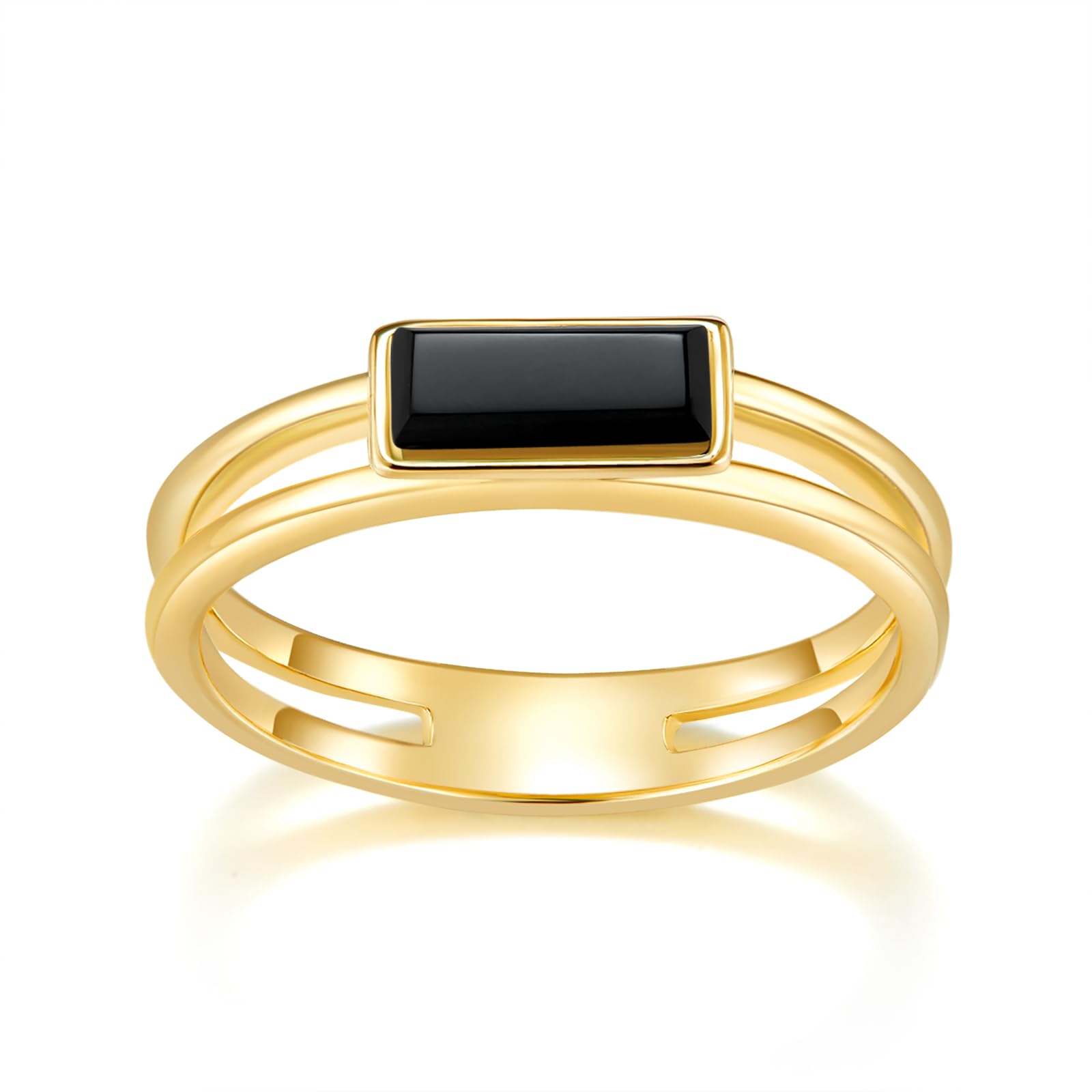 14K Gold & White Gold Plated Women's Rings | Sterling Silver & Black Onyx Wedding Bands | Size 4-12 (4mm Width) | Elegant Jewelry for Brides, Anniversaries & Special Occasions