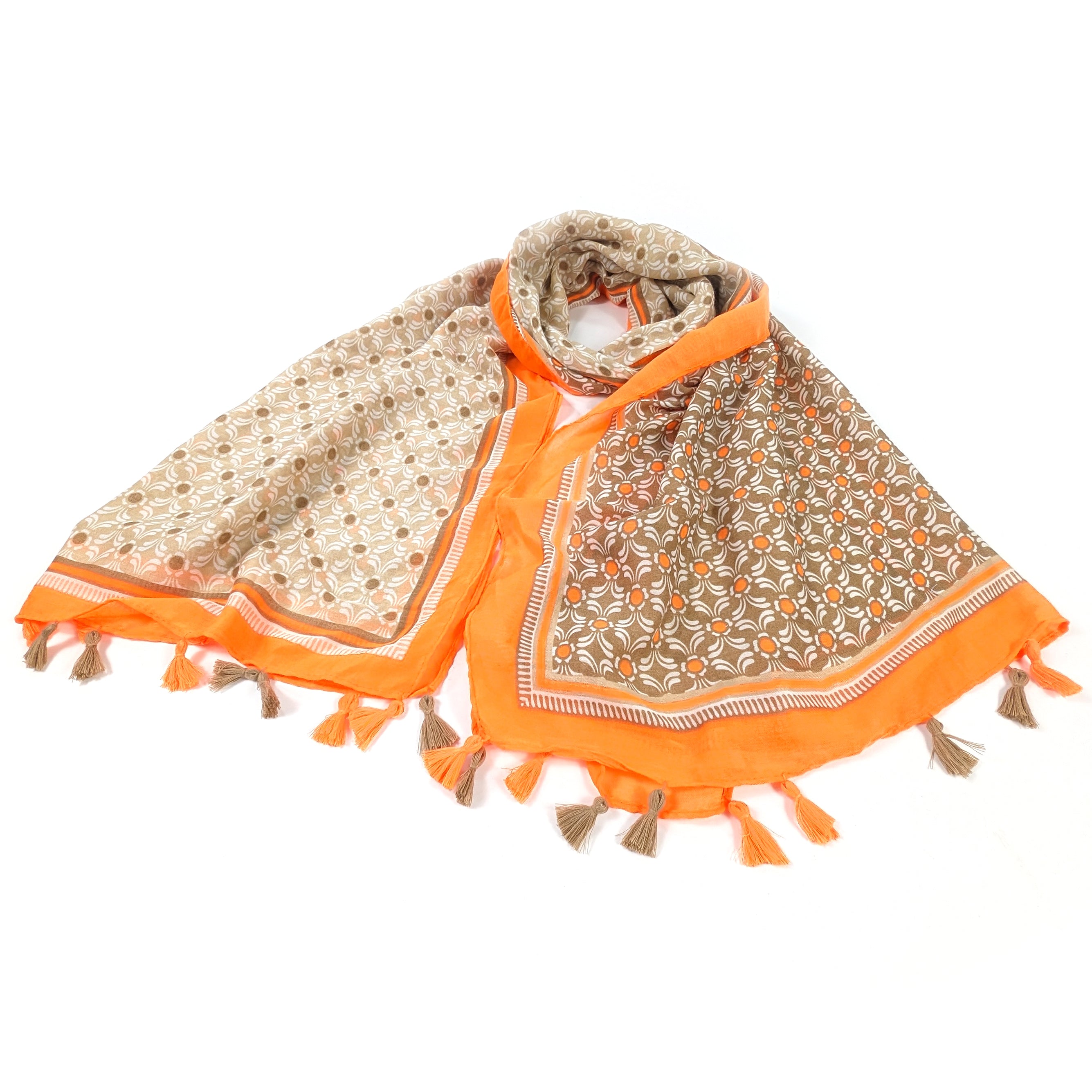 Vesta Bright Patterned Scarf - Chocolate Orange (90x180cm) - Stylish Fashion Accessory for Women, Perfect for Autumn Winter Outfits, Office Wear and Holiday Gifts