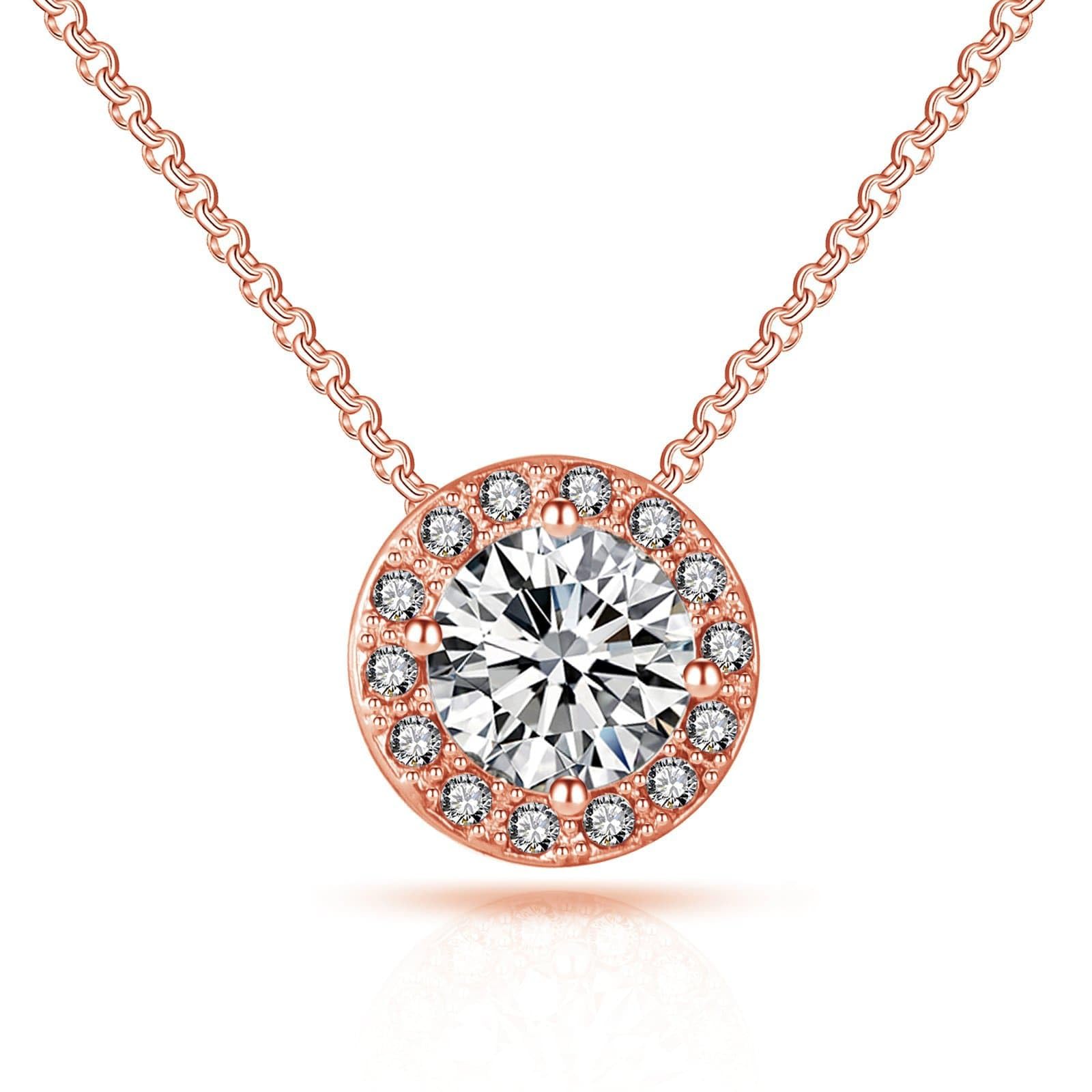 Philip Jones Rose Gold Plated Halo Necklace with Zircondia® Crystals - Elegant Jewelry Gift for Women, Perfect for Weddings, Anniversaries & Special Occasions