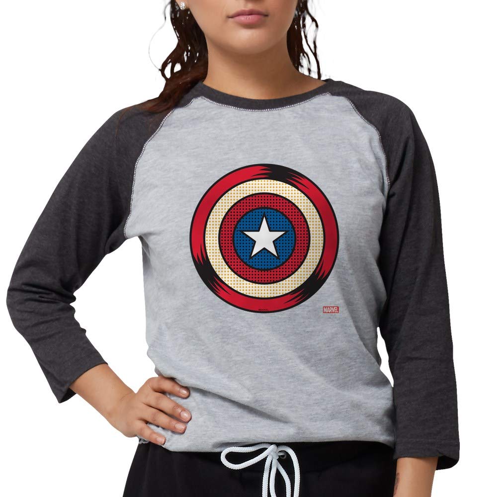 Captain America Comic Shield Women's Baseball Tee - Marvel Superhero Graphic T-Shirt for Casual Wear & Comic Con Events