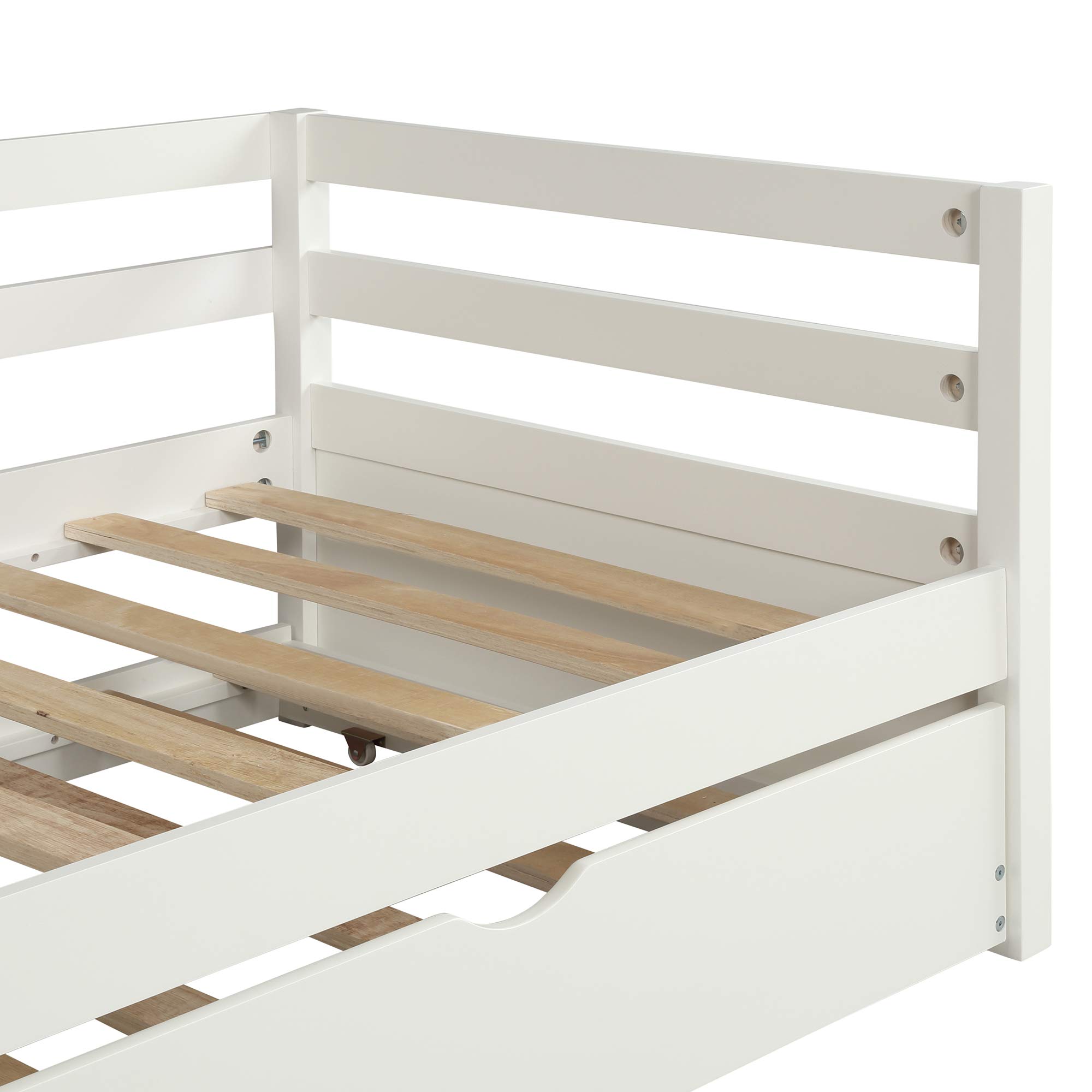 **Merax Twin Daybed with Trundle - Solid Wood Captains Bed, Twin Size Sofa Bed Frame in White - Perfect for Guest Rooms, Dormitories & Small Spaces**