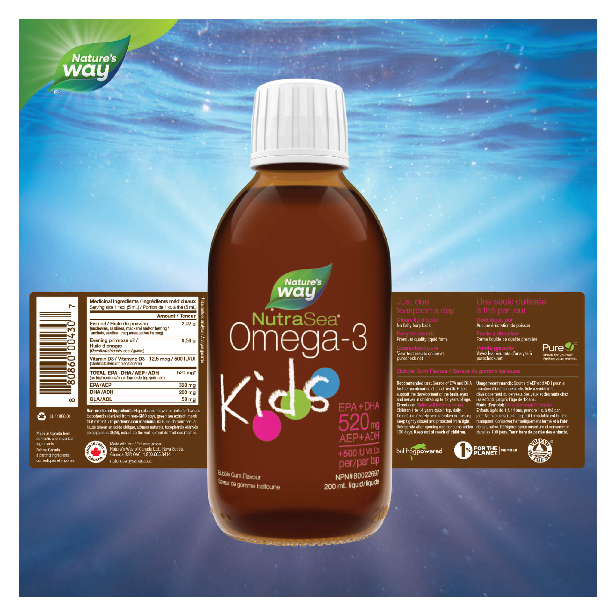 NutraSea Kids Omega-3 Supplement - Bubble Gum Flavor - Supports Brain & Eye Development - Ideal for Picky Eaters & Healthy Growth