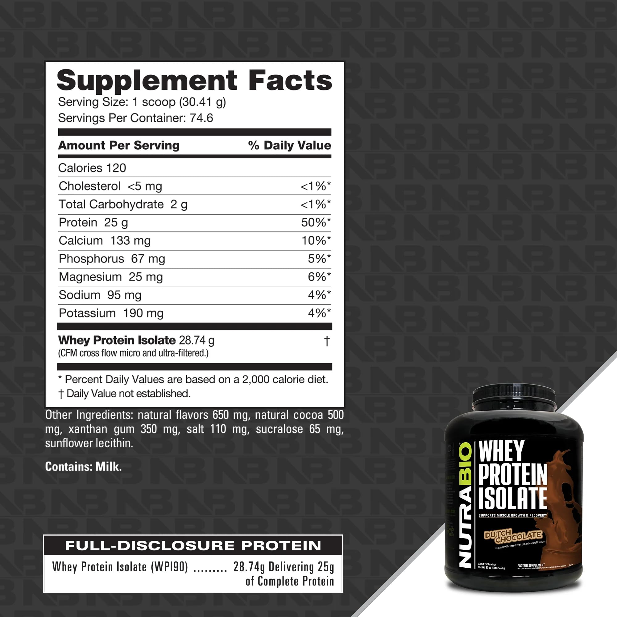 NutraBio Whey Protein Isolate Powder - 25g Protein Per Scoop, Complete Amino Acid Profile - Soy Free, Gluten Free, Non-GMO, No Fillers - Dutch Chocolate Flavor (5 Lbs) - Post Workout Recovery, Muscle Building, Healthy Snack for Fitness Enthusiasts