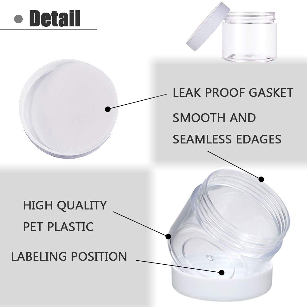 20-Pack 2oz Plastic Empty Jars with Lids (White) - Wide Mouth Refillable Containers for Cosmetics, Candy, Beads, Slime Making, DIY Crafts, Creams & Gifts - Perfect for Home, Salon, Party Favors & School Projects