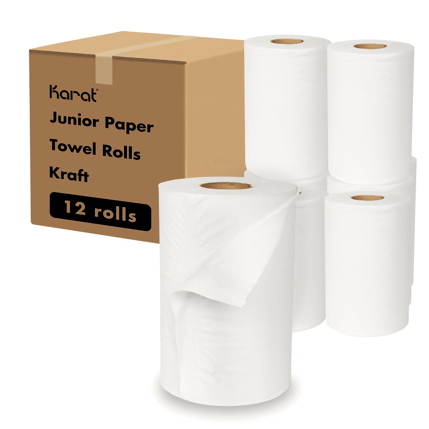 Karat JS-RTW350 White Junior Paper Towel Roll - 12 Pack | Compact & Absorbent for Small Hands | Perfect for Kids' Art Projects, Classroom Cleanup & Kitchen Use
