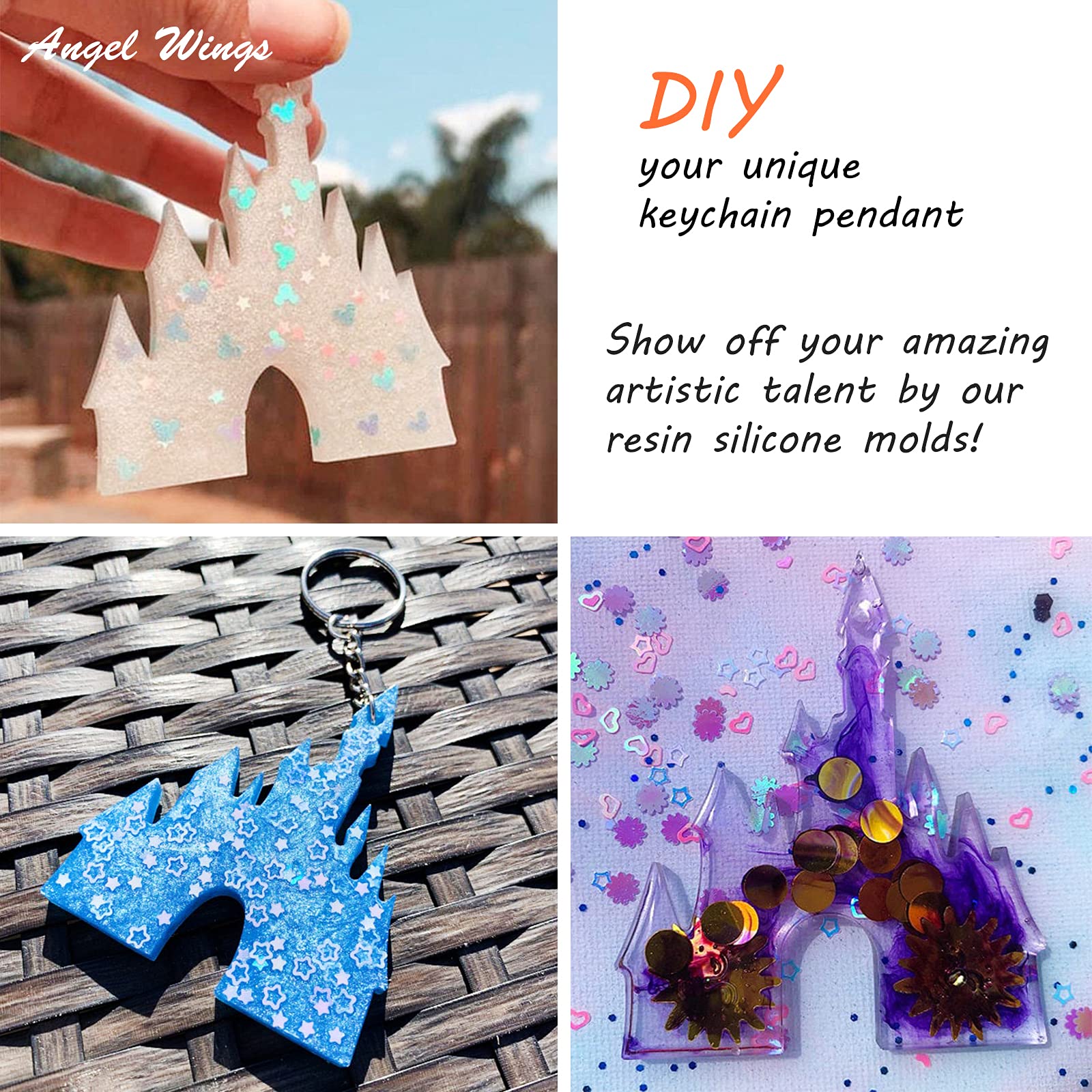 Castle Shape Shiny Glossy Silicone Molds for DIY Keychain Necklace Pendant Jewelry Making - Halloween Theme Epoxy Resin Craft Keychain Mold for Polymer Clay & Resin Art - Perfect for Halloween Decorations, DIY Gifts, and Handmade Jewelry Projects