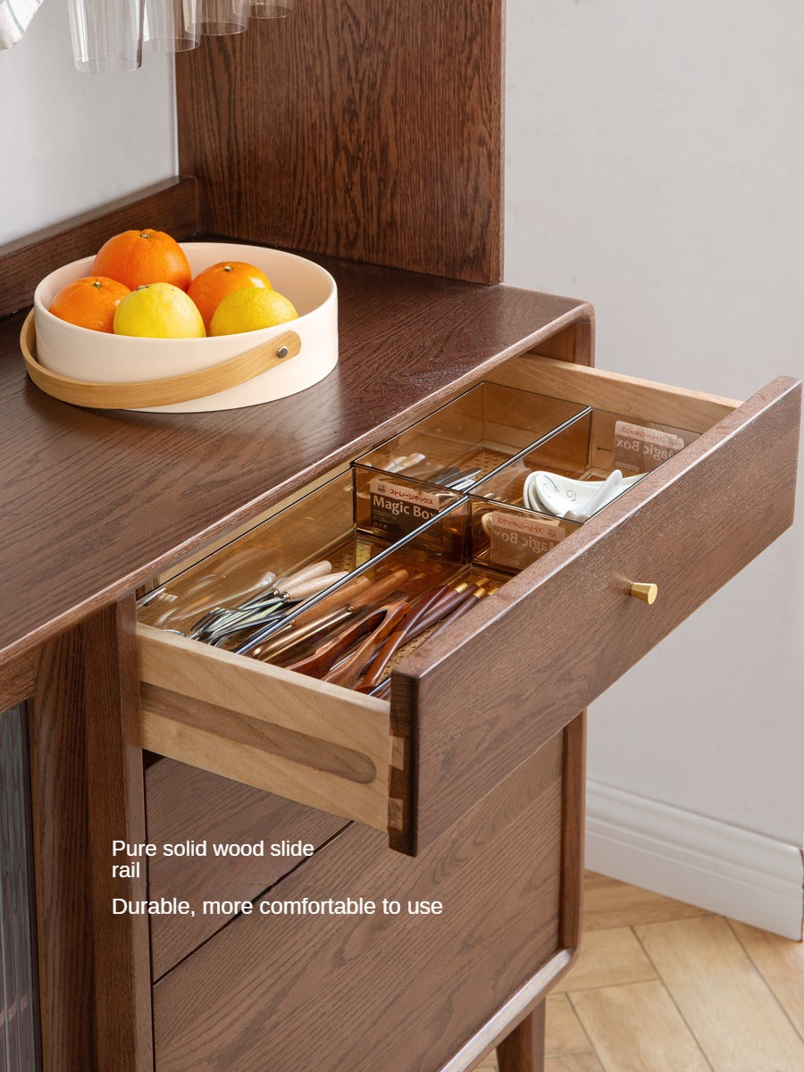 Solid Oak Wood Sideboard Buffet Cabinet - Rustic Farmhouse Dining Room Storage for Dishes, Linens & Entertaining Essentials