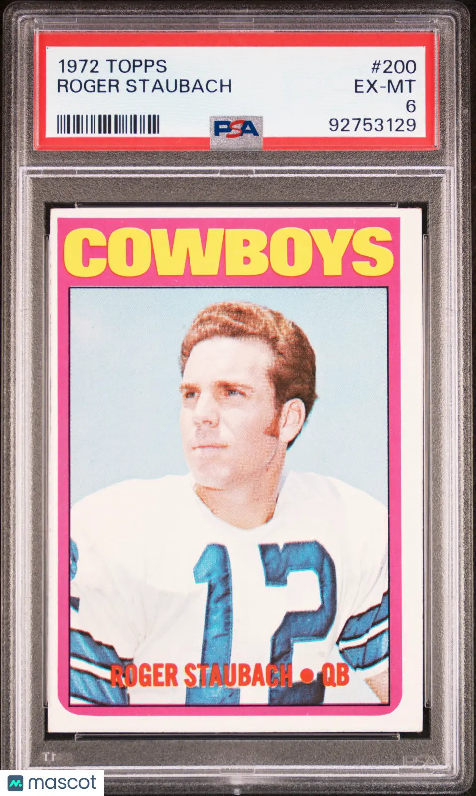 1972 Topps Football Roger Staubach #200 PSA 6 Graded Card - Dallas Cowboys Vintage Collectible for Sports Memorabilia Enthusiasts and NFL Fans