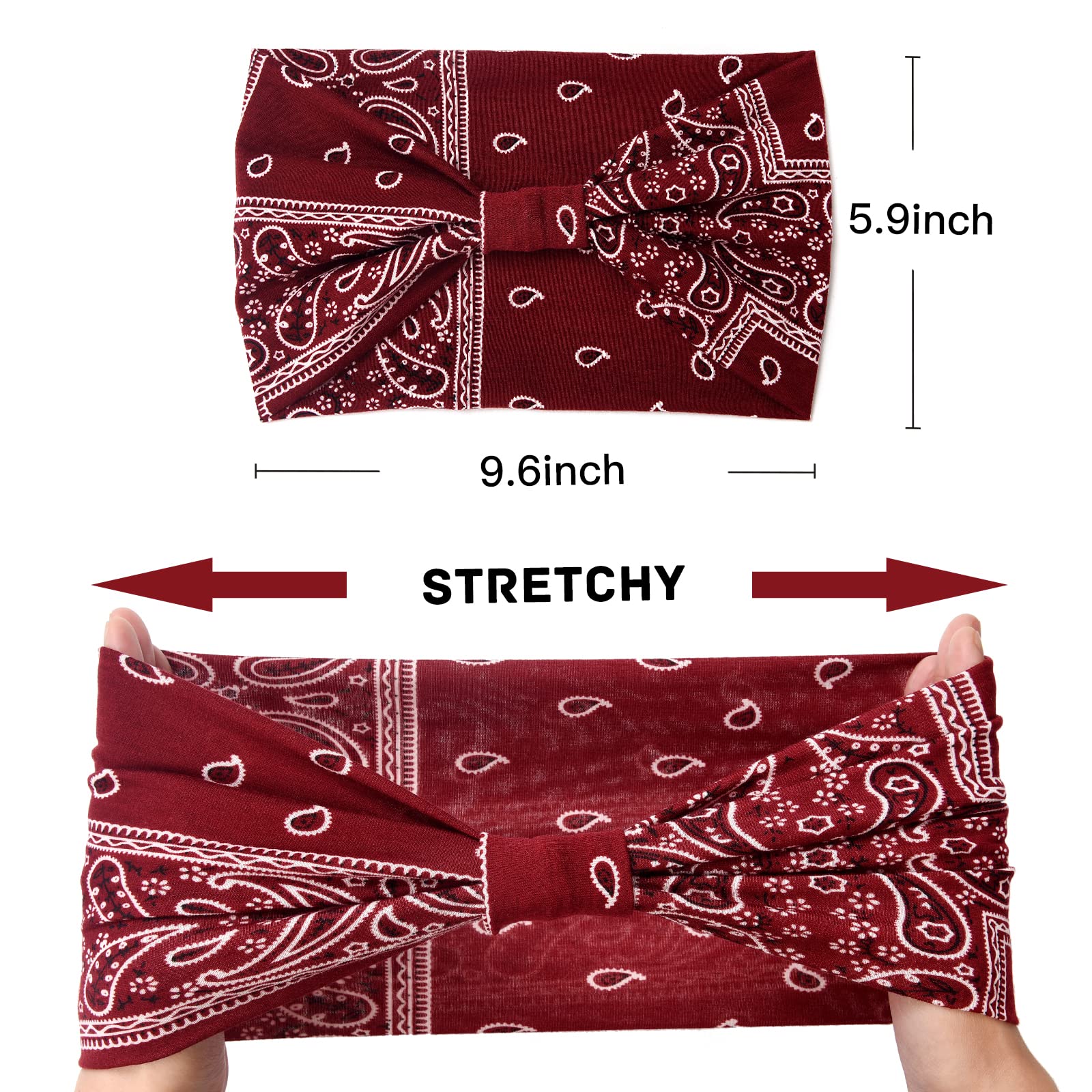 Yeshan Wide Bandana Headbands for Women - Large Stretchy Turban Head Wraps, Floral Elastic Yoga Hair Bands - Perfect for Black Women & Girls - Great for Workouts, Yoga, Running and Everyday Fashion
