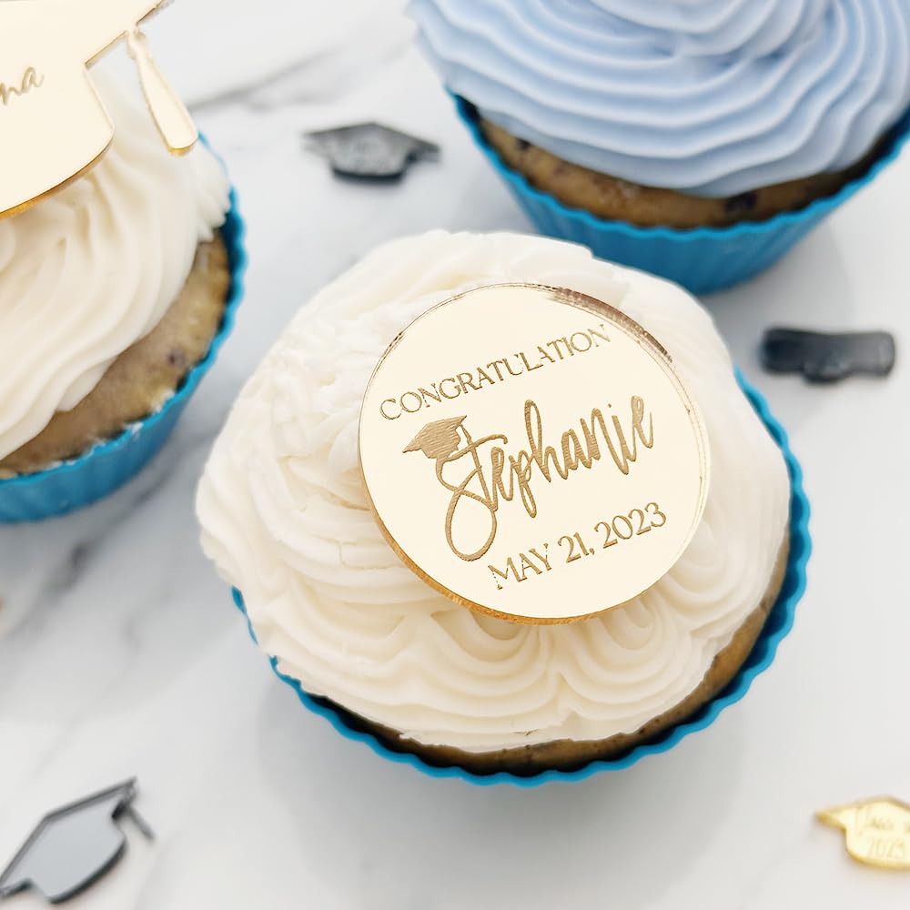 (12 Pack) Personalized Graduation Cupcake Toppers 2025 - Custom Cake Decorations for Graduation Parties, Commencement Ceremonies & School Celebrations - Perfect for High School, College & University Graduation Cakes