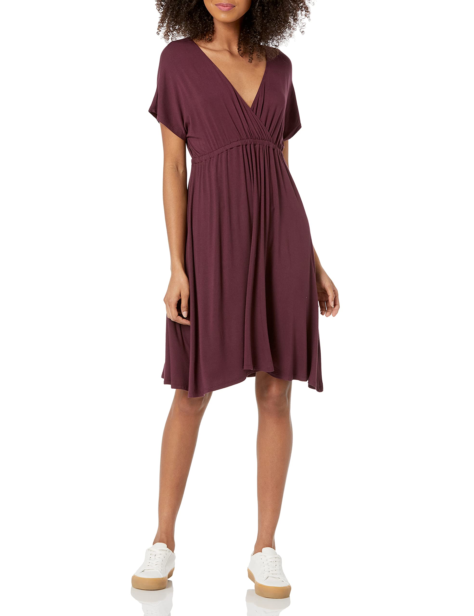 Amazon Essentials Women's Surplice Wrap Dress - Flowy V-Neck Midi Dress with Short Sleeves (Plus Size Available) - Perfect for Office Wear, Summer Outfits & Casual Occasions
