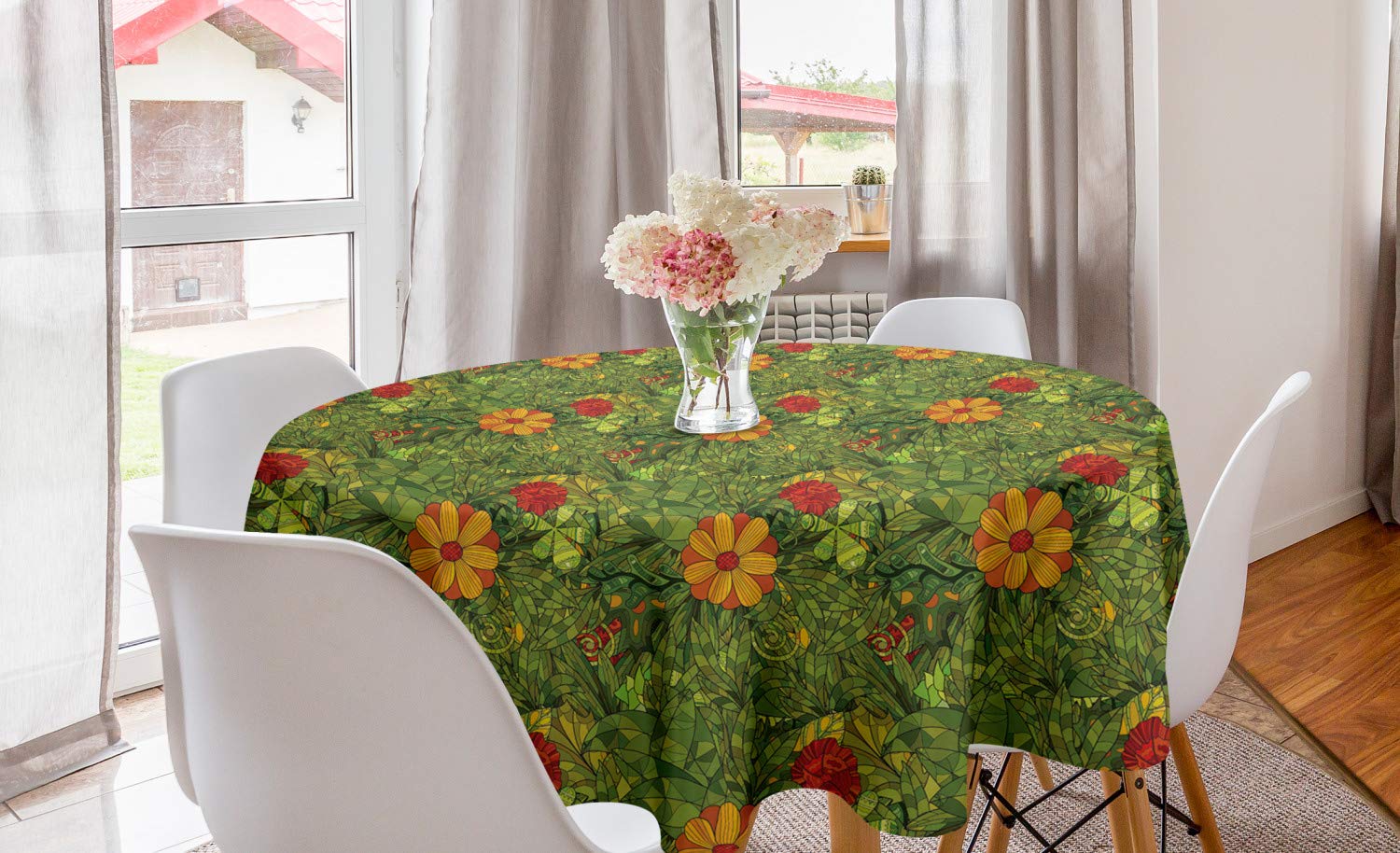 Ambesonne Floral Round Tablecloth 60