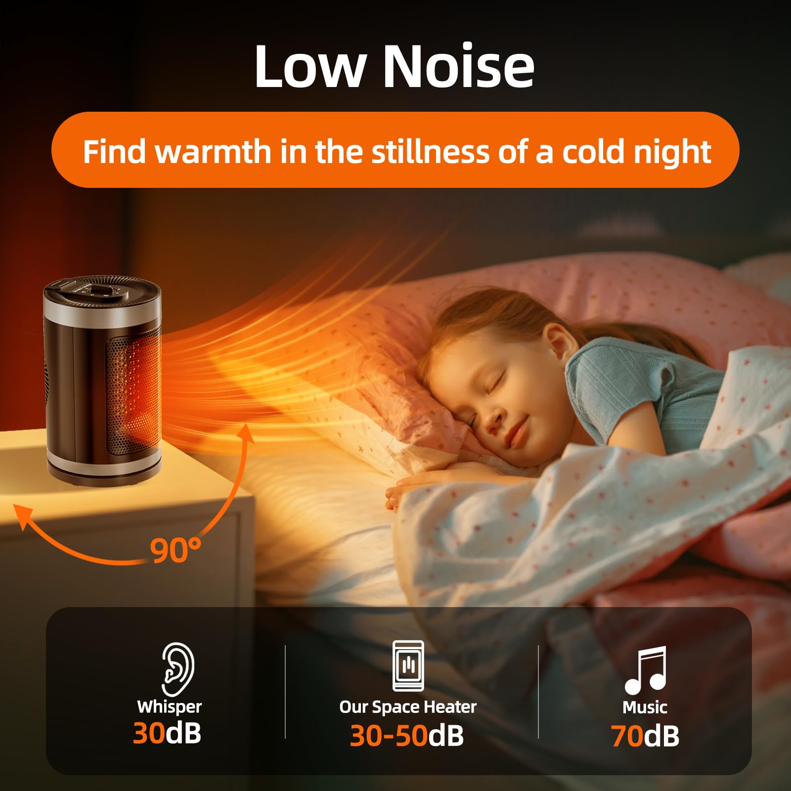 1500W PTC Ceramic Space Heater - Portable Electric Heater with Knob Control, 2 Heat Settings, Overheat & Tilt Protection for Office, Bedroom & Small Spaces - Fast Heating Indoor Heater for Winter, Home & Workspace