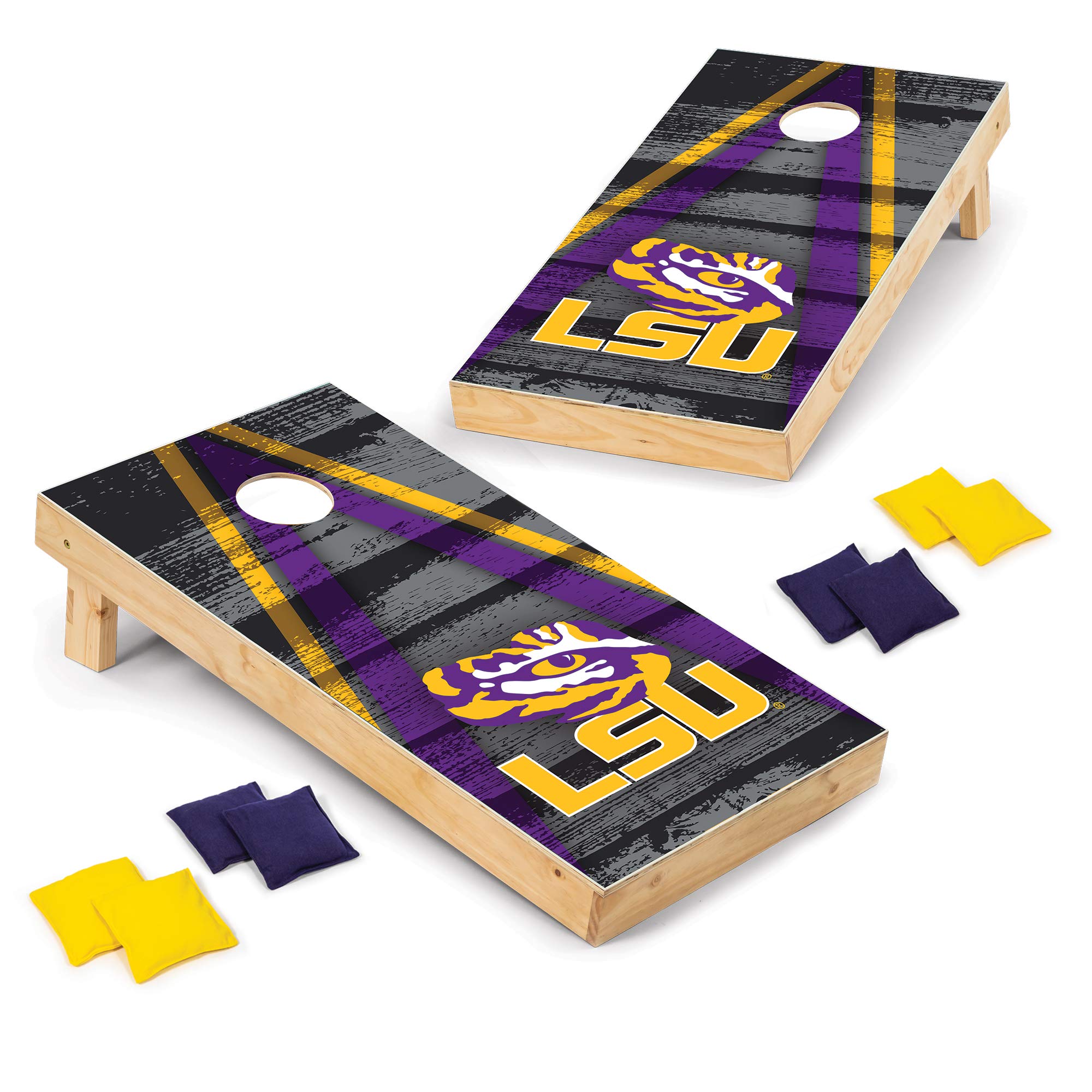 NCAA College Cornhole Set - 2' x 4' Wood Tournament Boards with 8 Bean Bags, Vintage Triangle Design for Tailgate Parties, Outdoor Games, Backyard Fun & Sports Events - Perfect for College Football Games, BBQs, and Family Gatherings