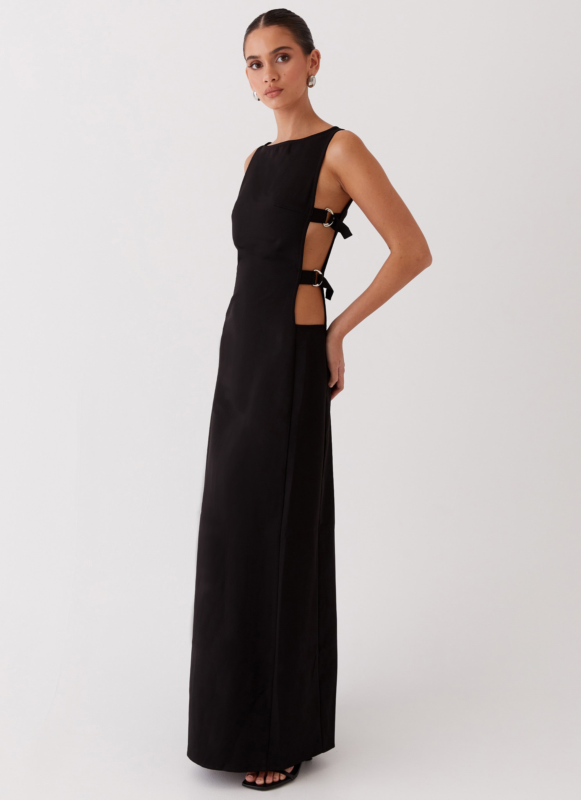 Cherish You Buckle Maxi Dress in Shadow - Elegant Long Flowy Dress for Women, Perfect for Weddings, Parties & Summer Vacations