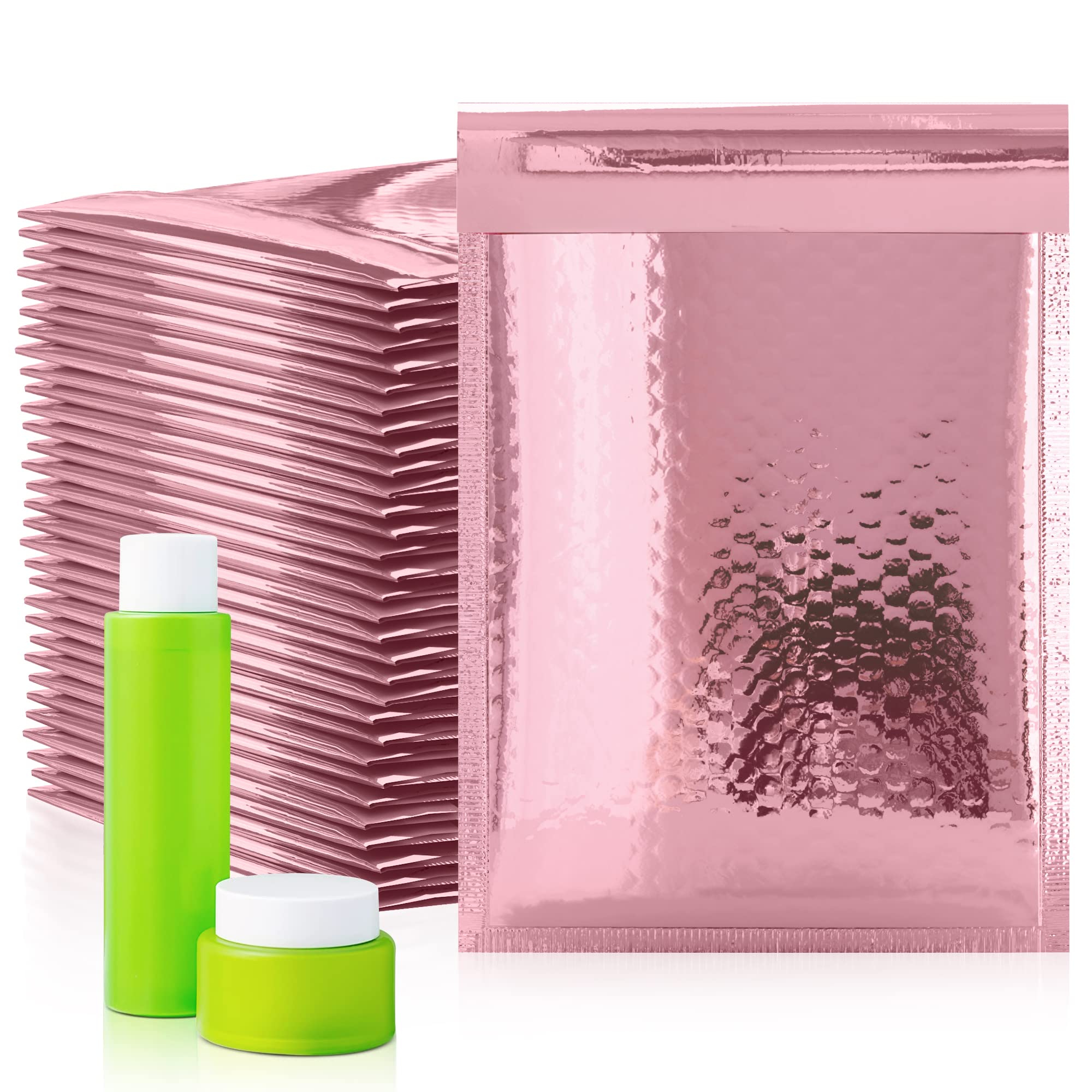 600 Pack Rose Gold Metallic Bubble Mailers 4x7 Inches - Waterproof Padded Envelopes for Shipping | Bright Foil Protective Packaging for Fragile Items, Jewelry, Cosmetics & Small Business Shipments