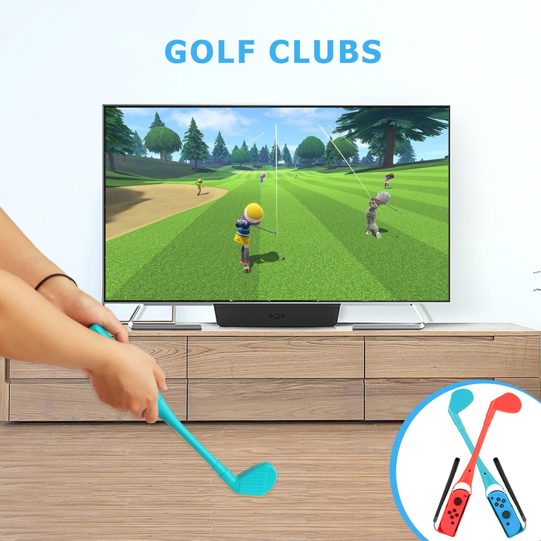 EOVOLA 18-in-1 Nintendo Switch & OLED Sports Accessories Kit - Includes Tennis Rackets, Comfort Grips, Golf Clubs, Swords, Wrist Bands & Leg Strap with Storage Bag - Perfect for Fitness Gaming, Family Fun & Multiplayer Sports Games