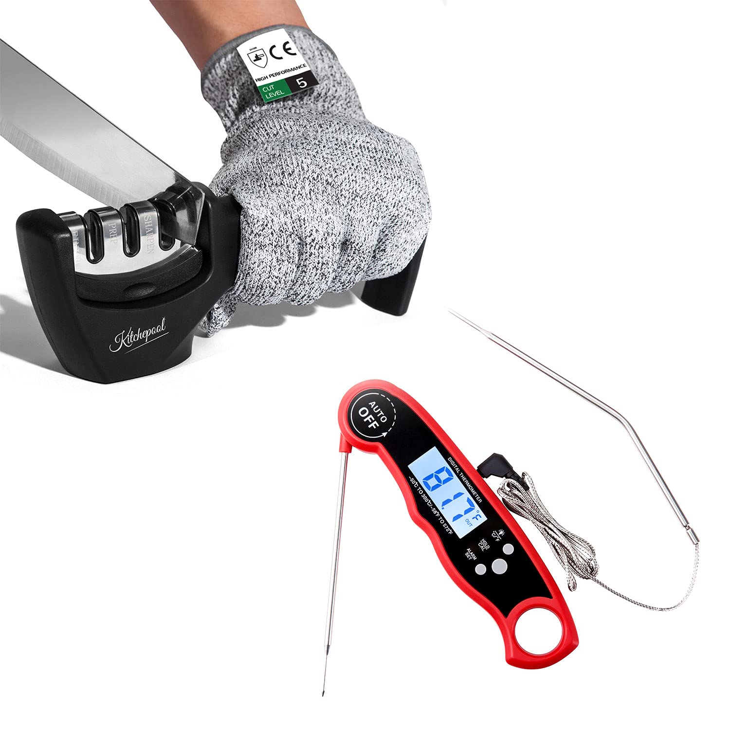 Best Meat Thermometer & Knife Sharpener Set - Essential Kitchen Tools for Perfect Cooking | Ideal for Grilling, BBQ, and Home Chefs