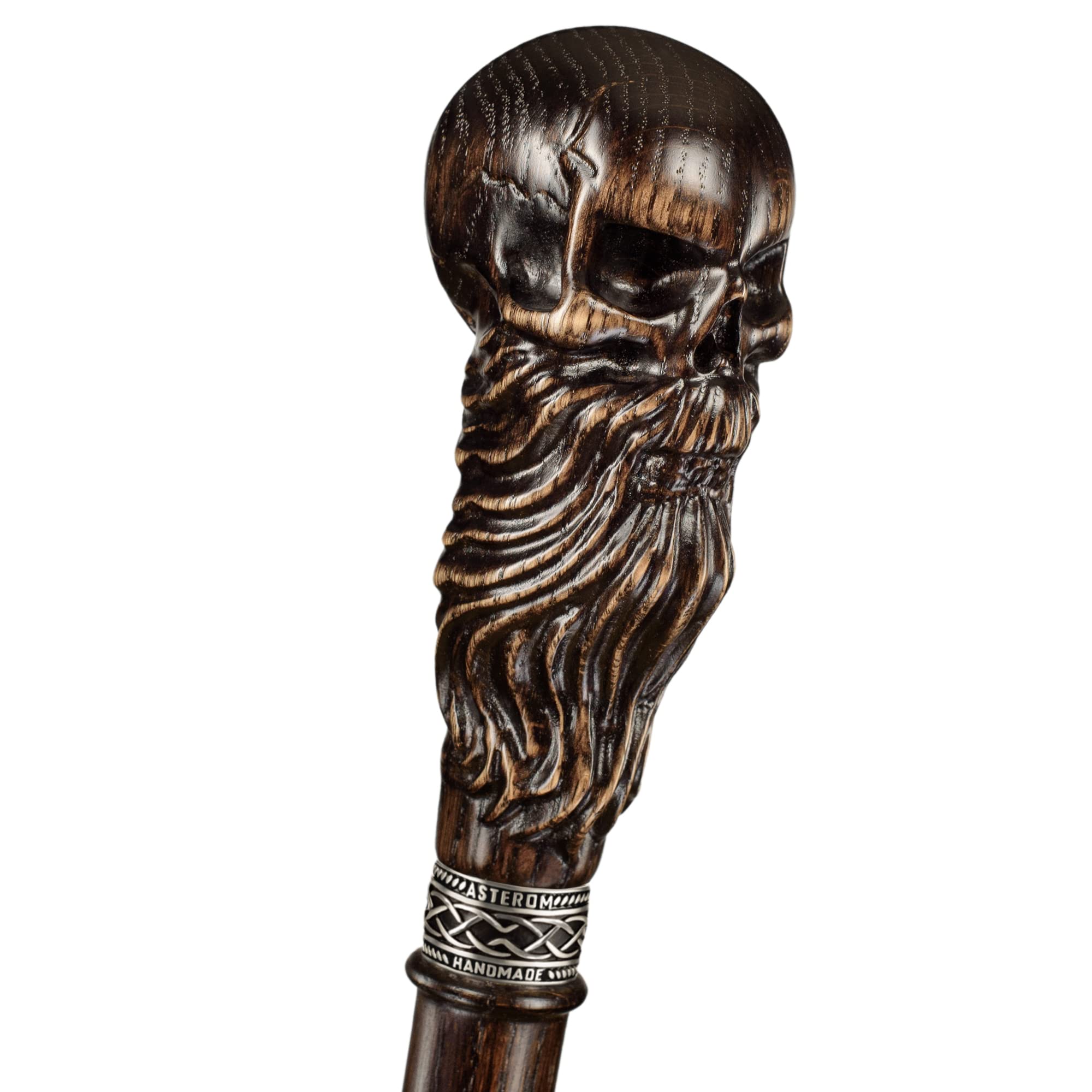 Handmade Wooden Carved Walking Cane with Bearded Skull Head - Unique Steampunk Walking Stick for Men & Women - Perfect for Cosplay, Gothic Fashion & Outdoor Hiking Accessories