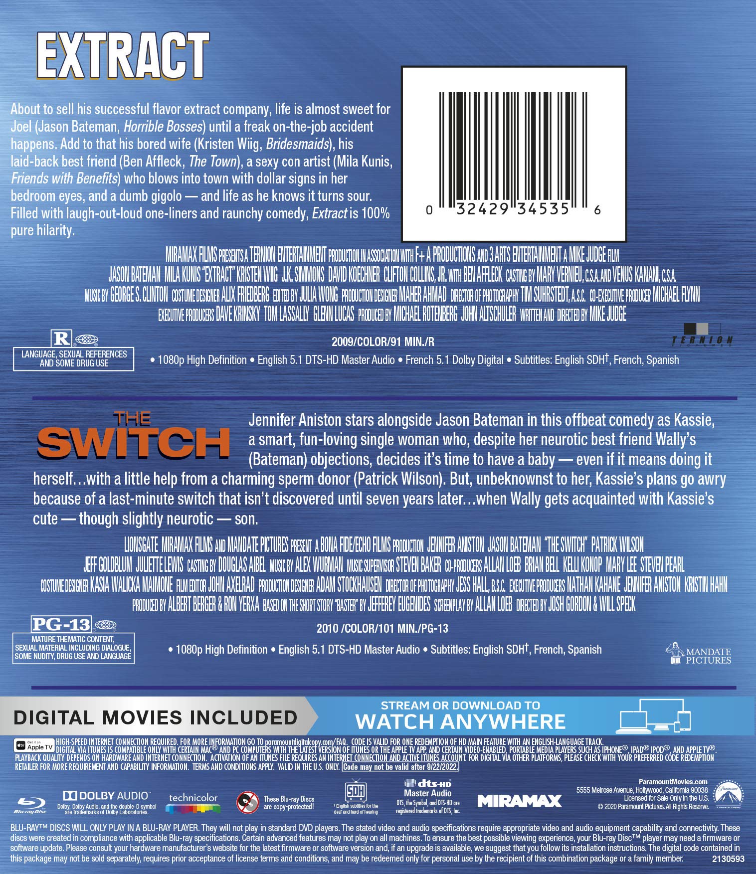 The Switch (Blu-ray + Digital HD) - Romantic Comedy Movie with Jennifer Aniston | Perfect for Date Night & Movie Lovers