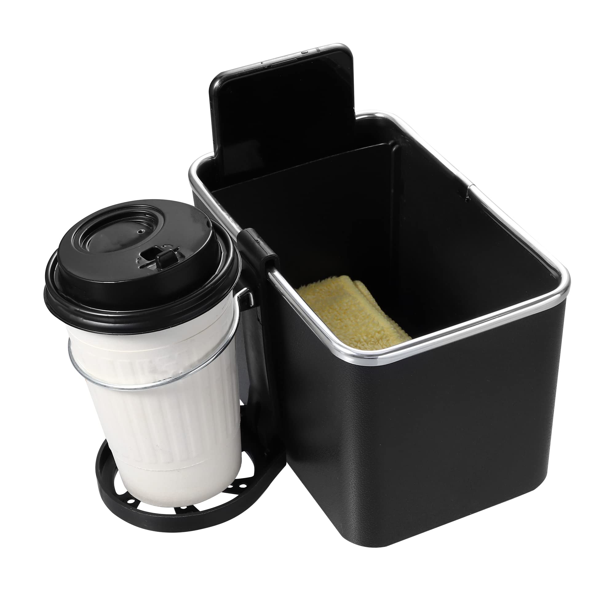 X AUTOHAUX Black Universal Car Armrest Tissue Storage Box with Cup Holder - Multifunctional Car Seat Organizer for Sedan, SUV & Truck - Perfect for Road Trips, Commuting & Family Travel