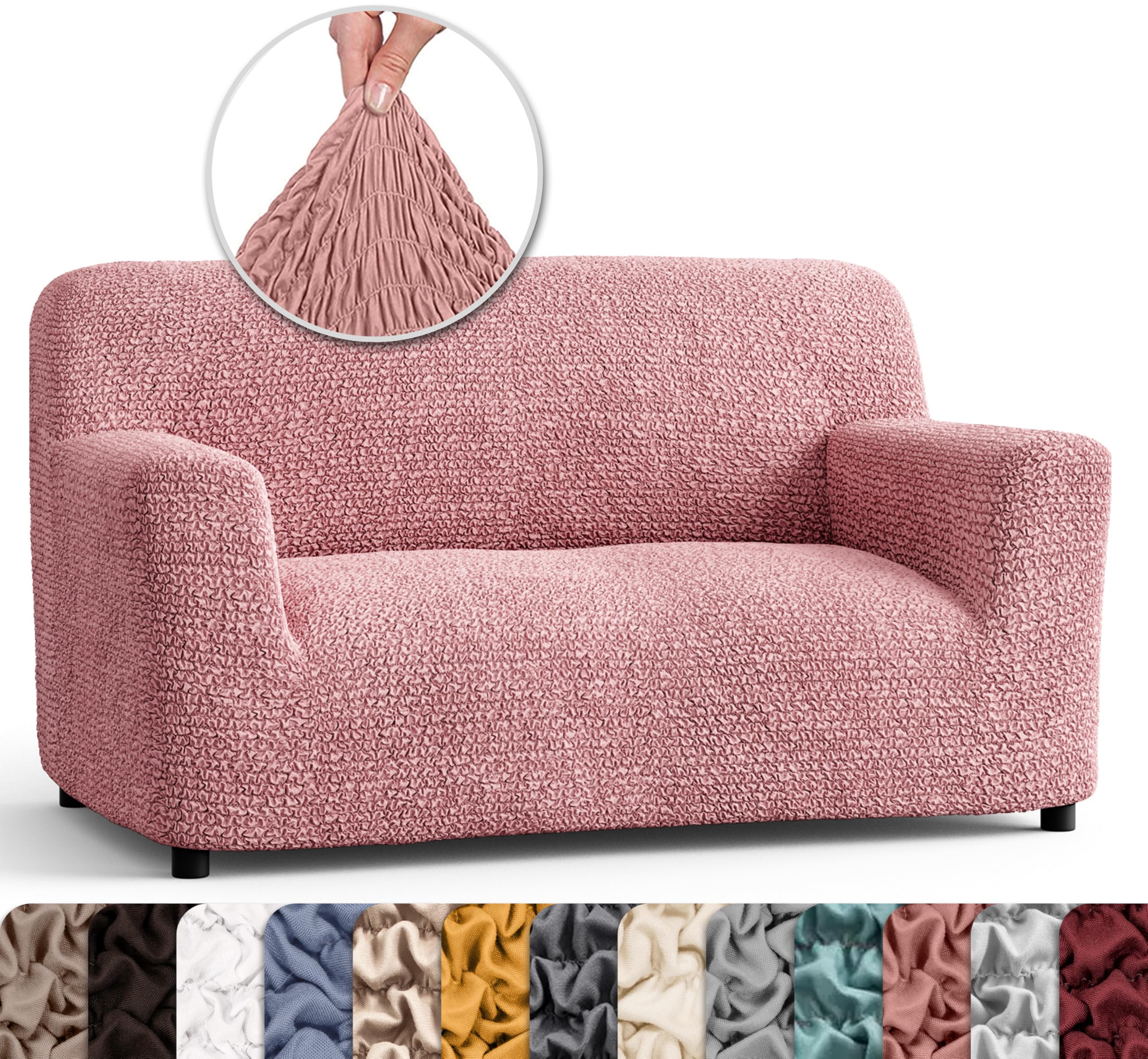 PAULATO BY GA.I.CO. Oversized Loveseat Slipcover - Stretch Sofa Cover for Couches & Chairs - 1-Piece Washable Microfiber Protector in Coral Pink - Perfect for Living Room, Bedroom & Home Decor Protection